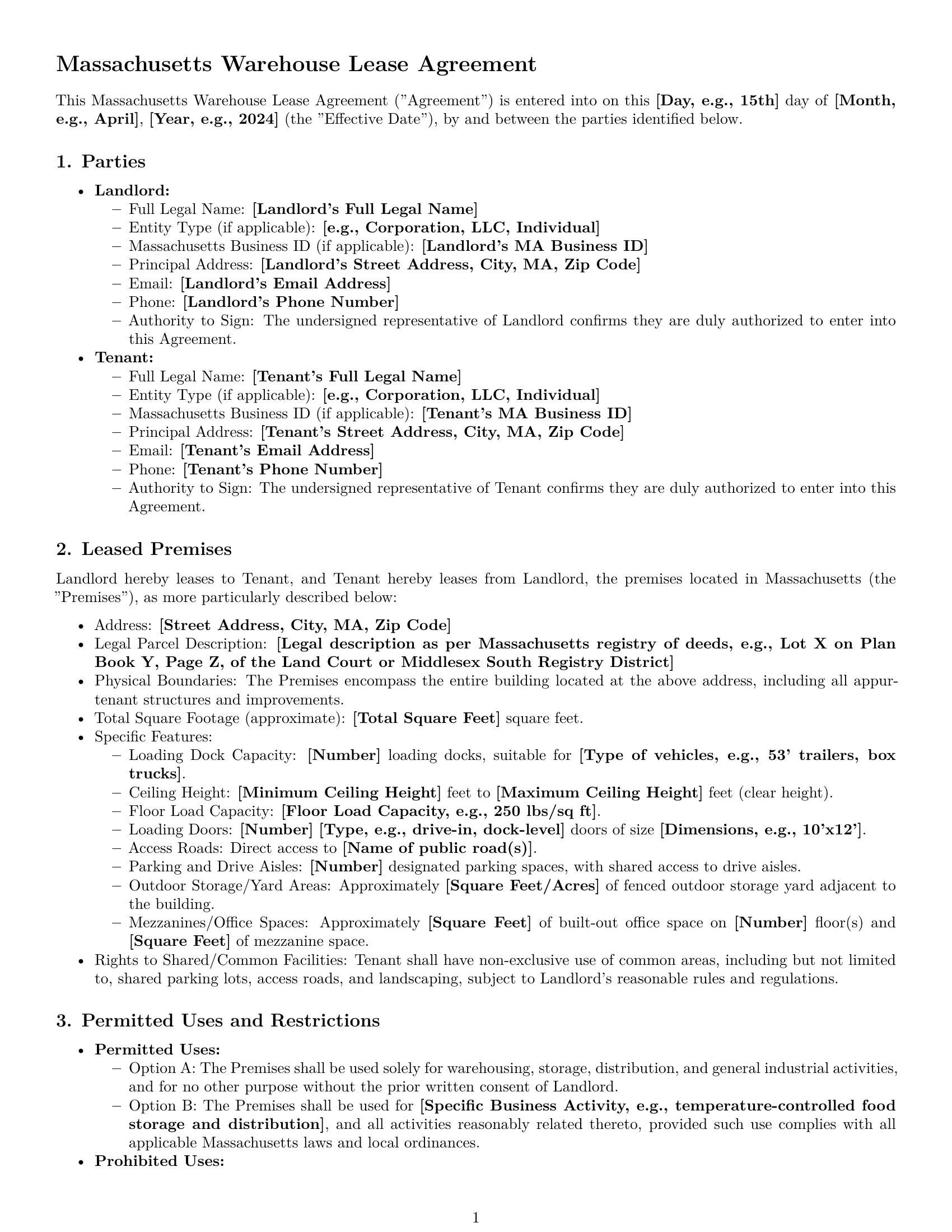 Preview page 1 of Pro Massachusetts warehouse lease agreement template