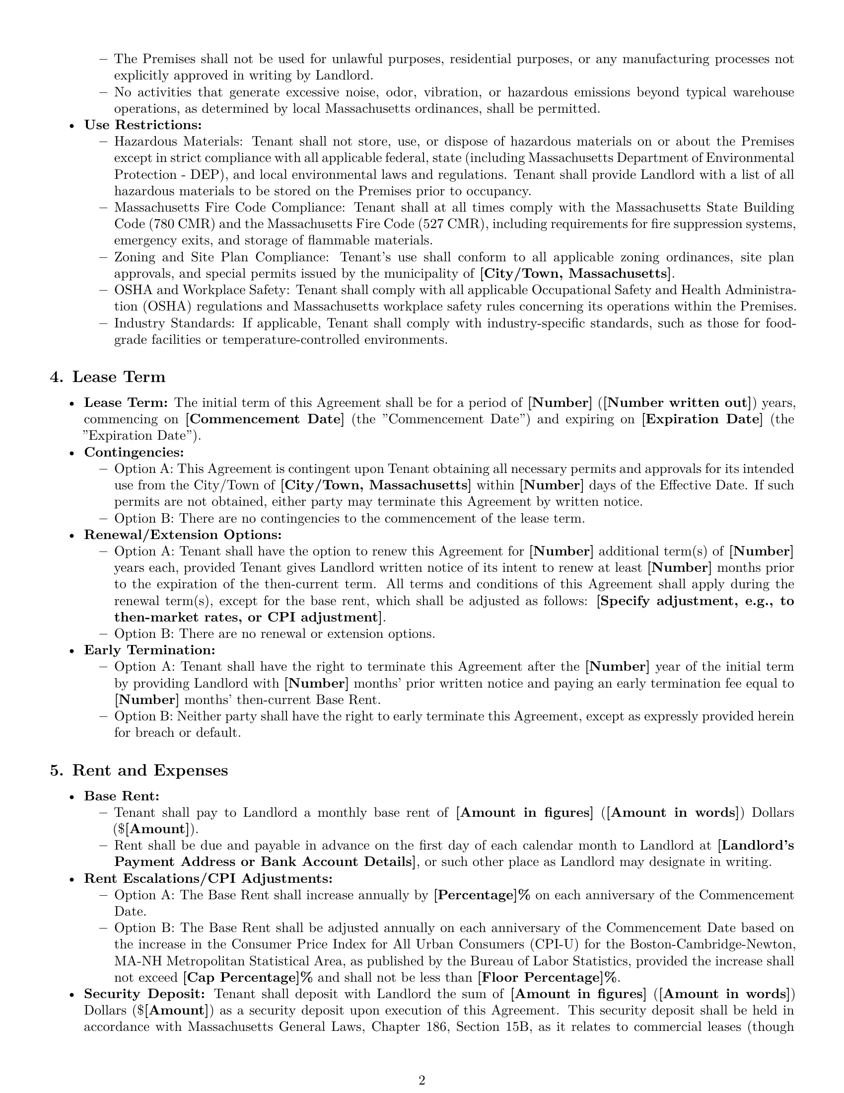 Preview page 2 of Pro Massachusetts warehouse lease agreement template