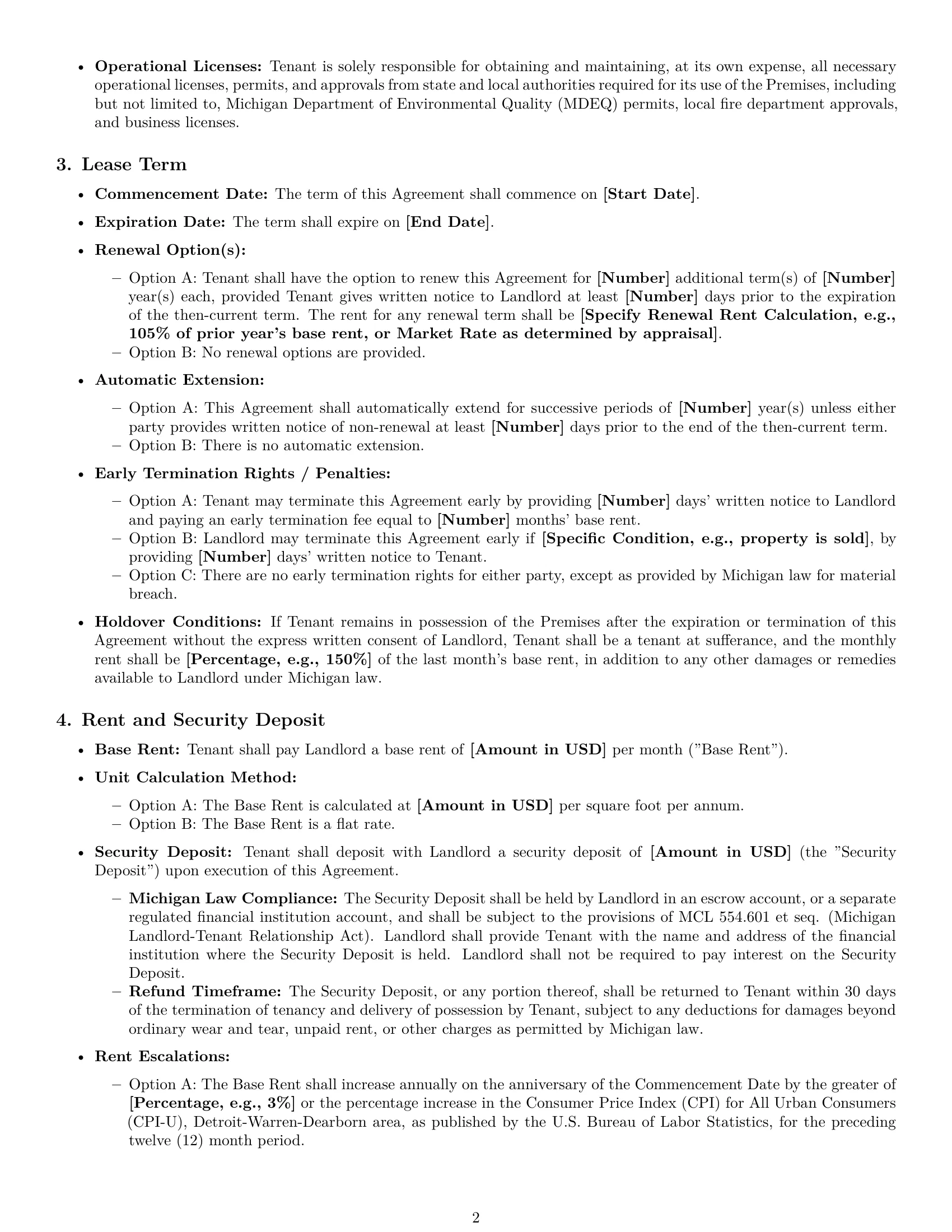 Preview page 2 of Pro Michigan warehouse lease agreement template
