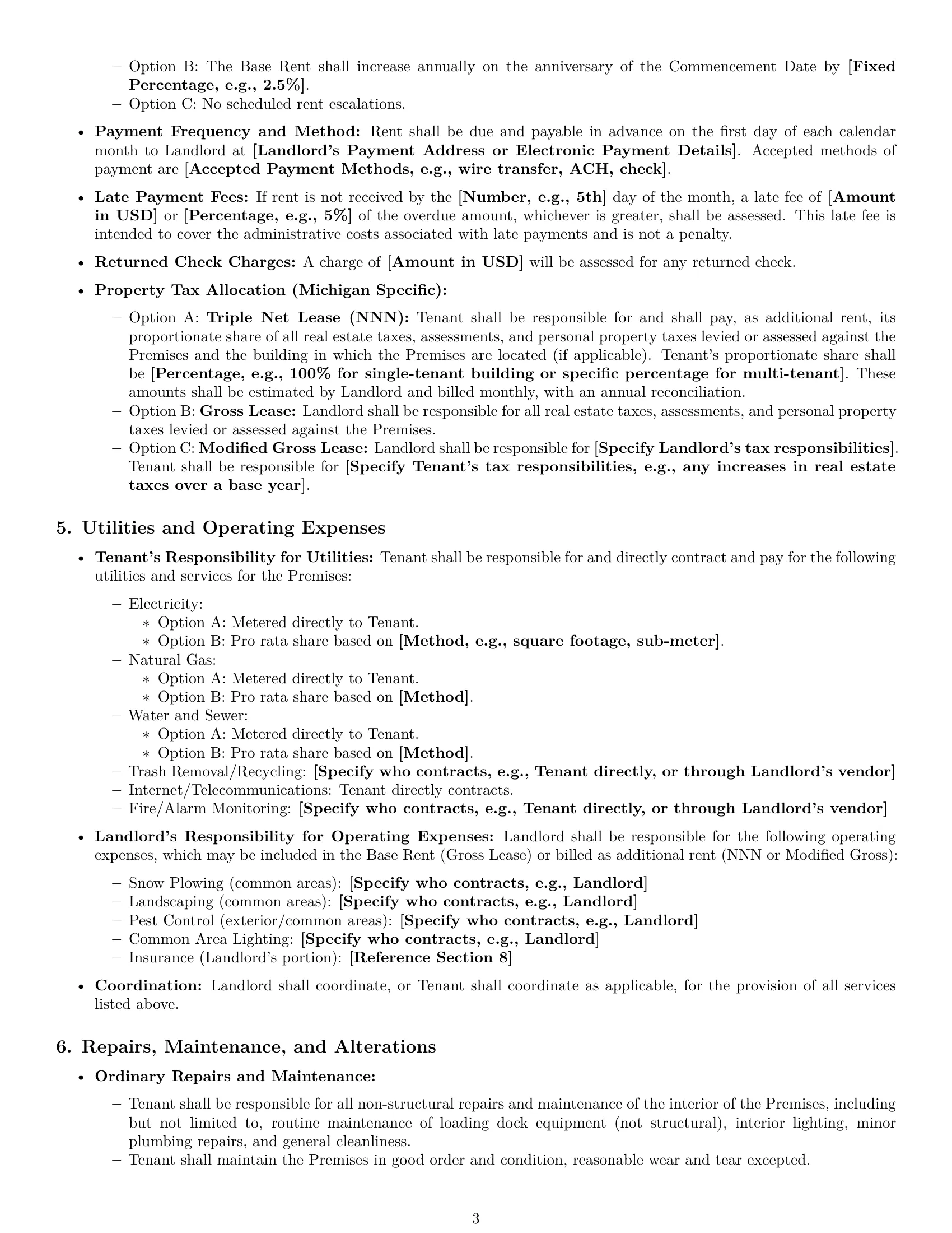 Preview page 3 of Pro Michigan warehouse lease agreement template