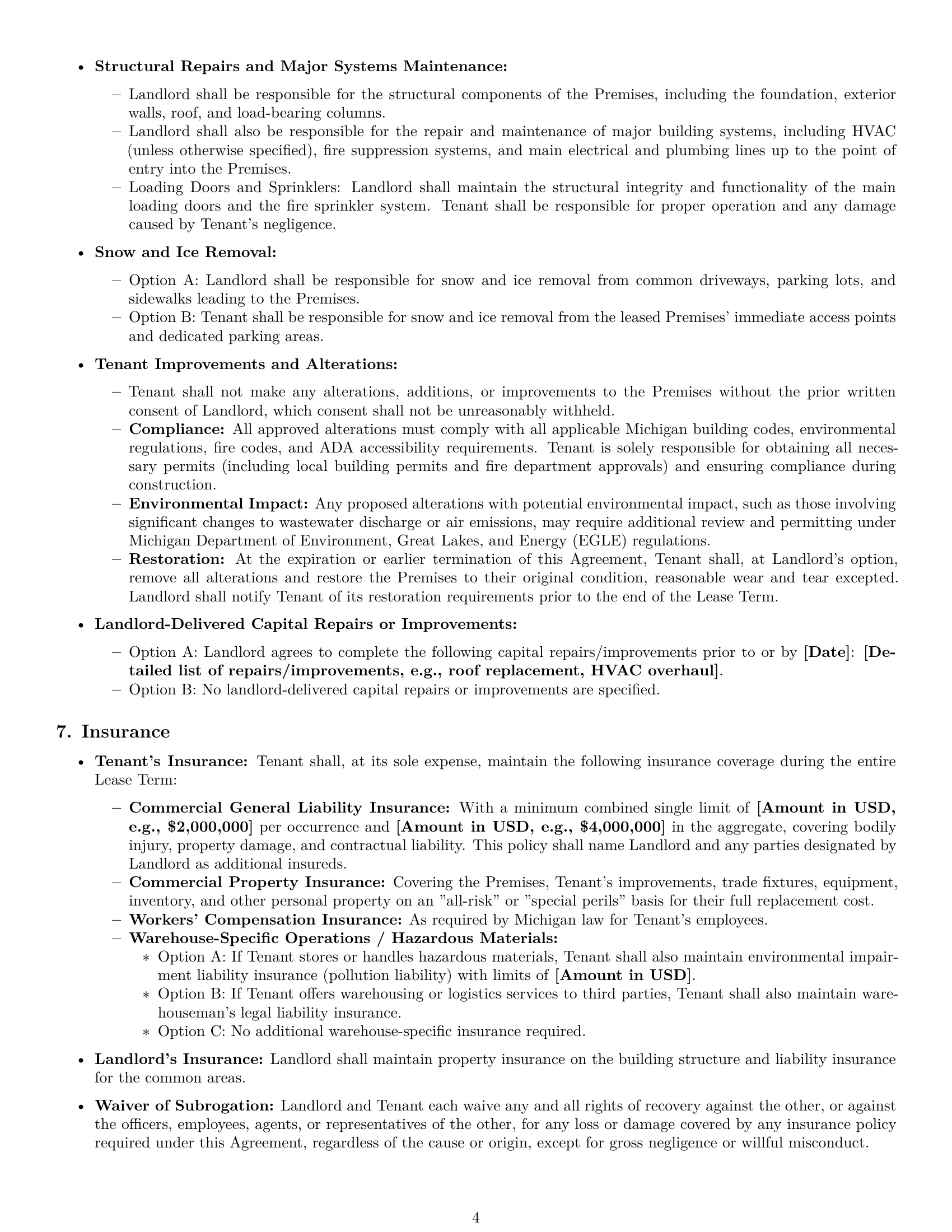 Preview page 4 of Pro Michigan warehouse lease agreement template