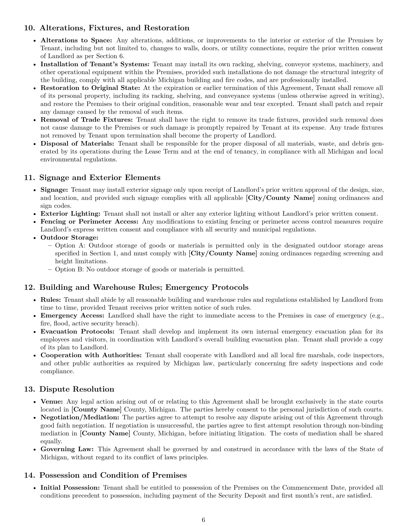 Preview page 6 of Pro Michigan warehouse lease agreement template