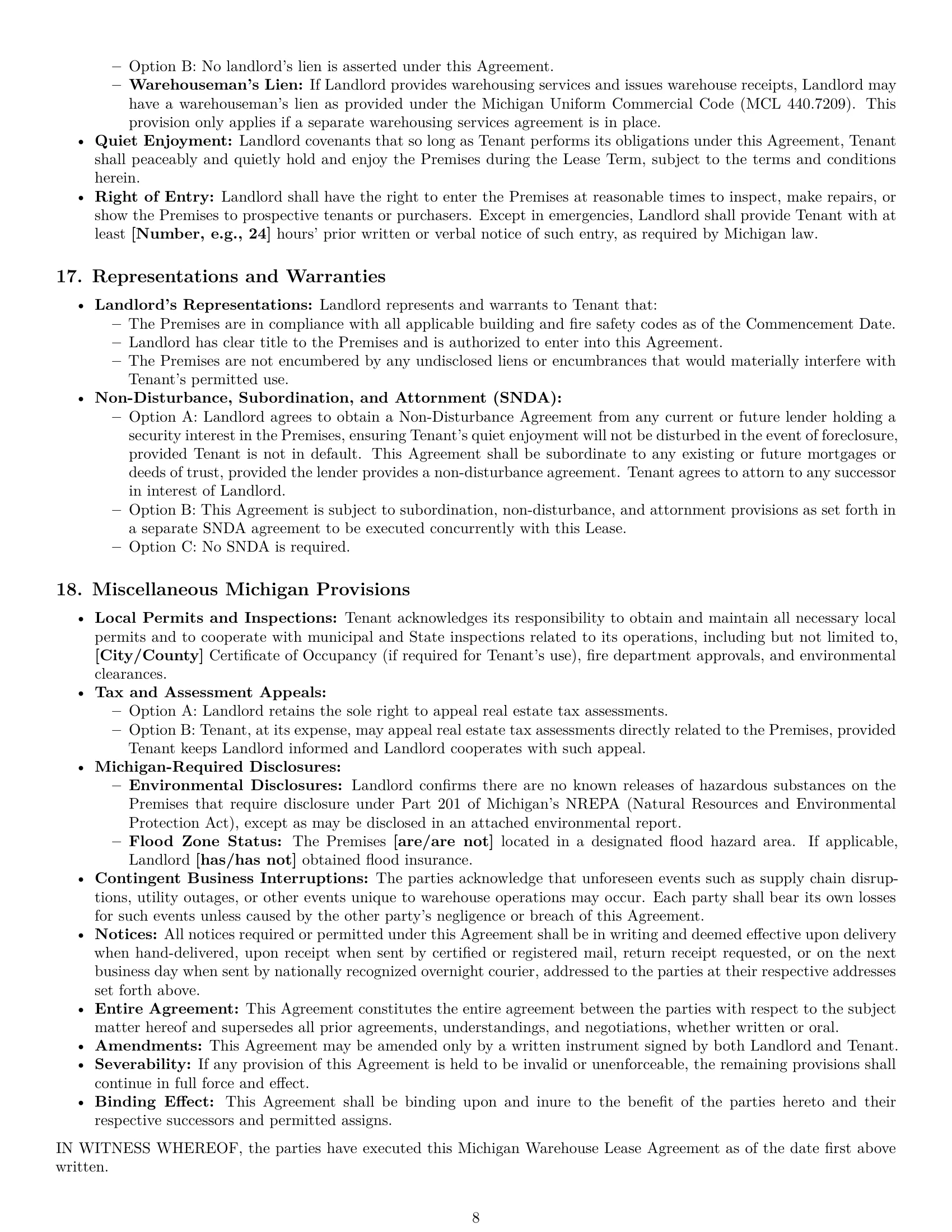 Preview page 8 of Pro Michigan warehouse lease agreement template
