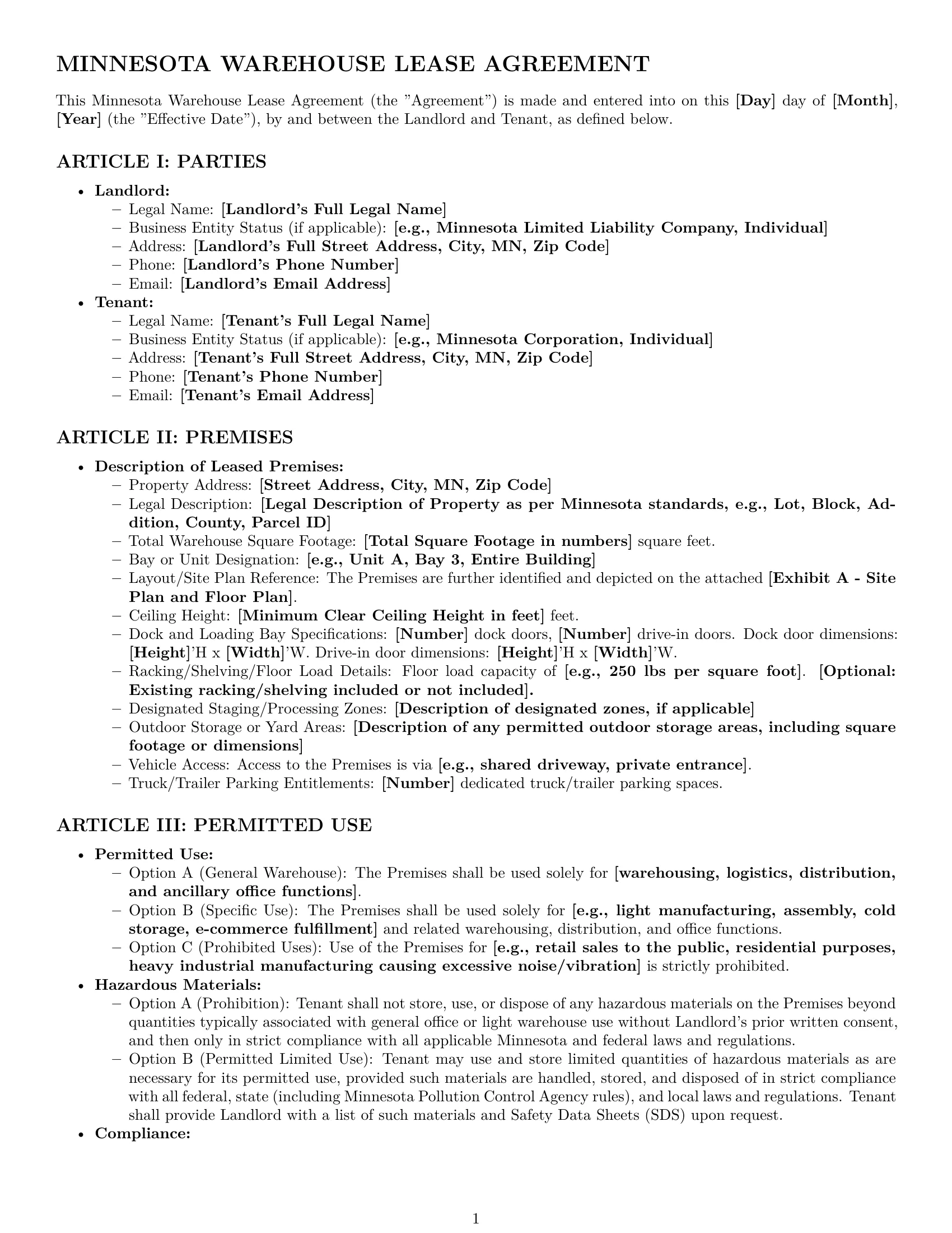 Preview page 1 of Pro Minnesota warehouse lease agreement template