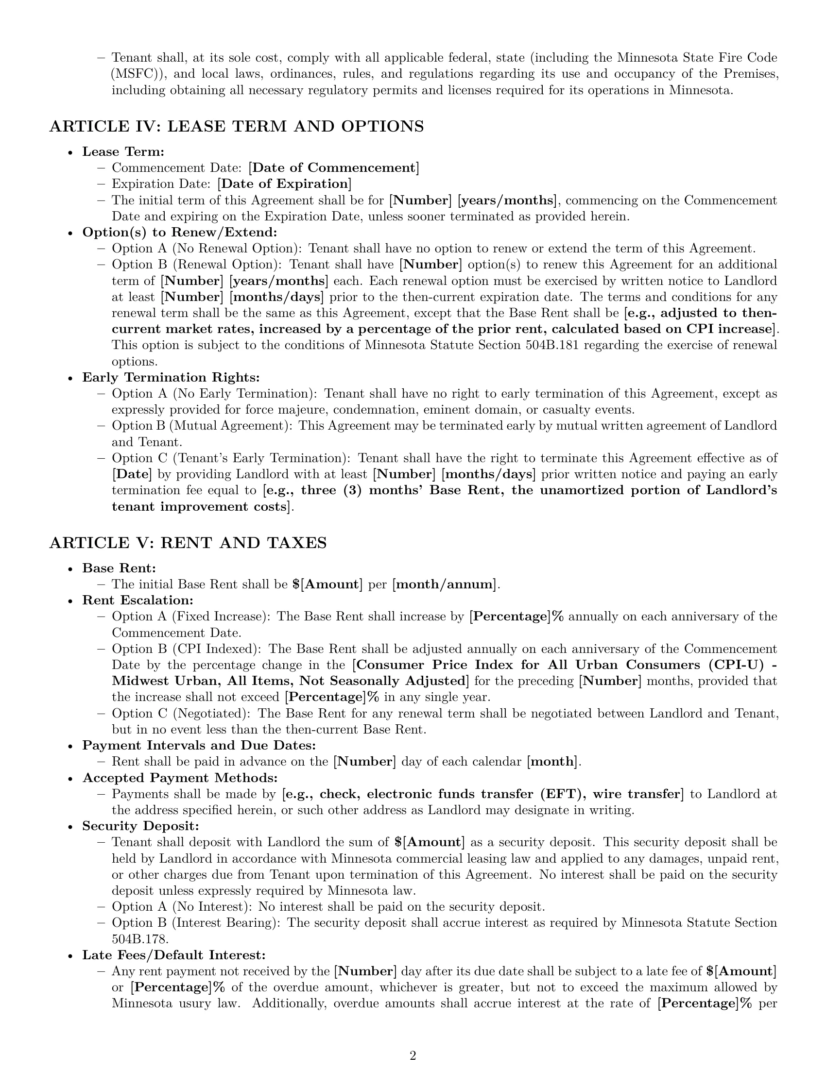 Preview page 2 of Pro Minnesota warehouse lease agreement template