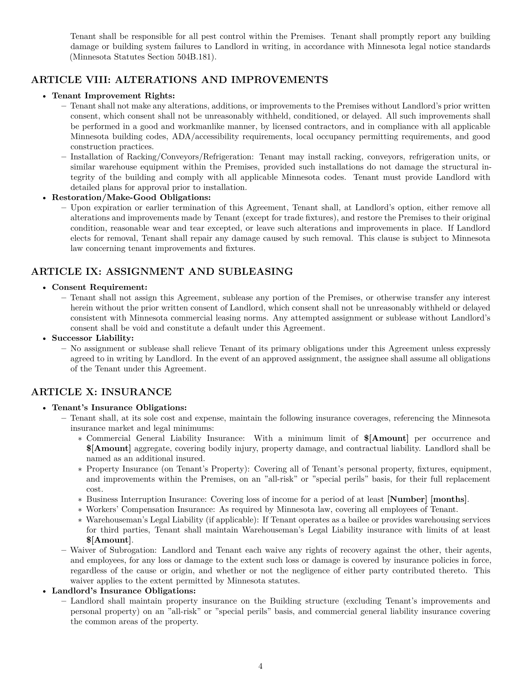 Preview page 4 of Pro Minnesota warehouse lease agreement template