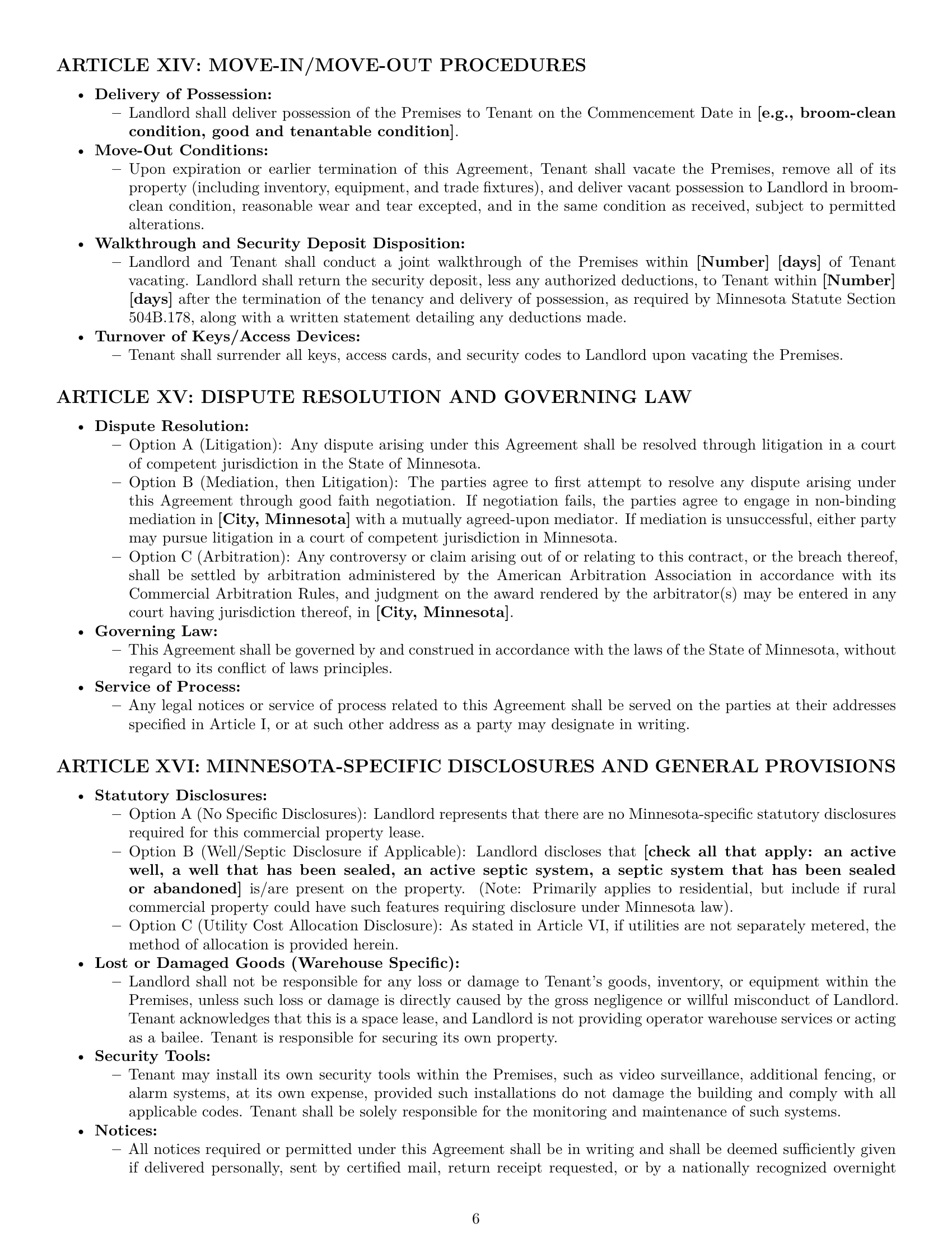 Preview page 6 of Pro Minnesota warehouse lease agreement template