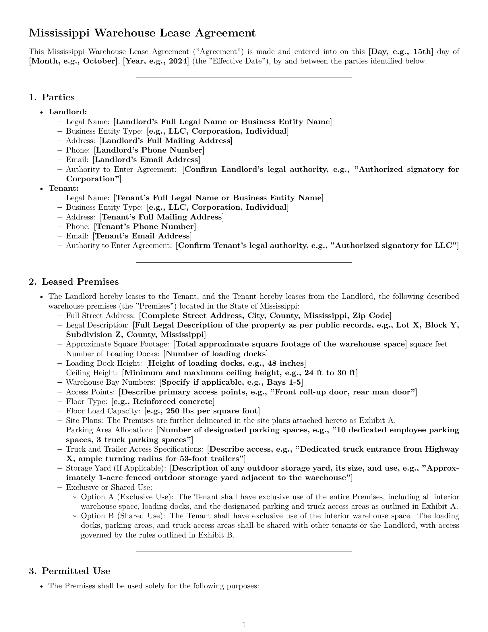 Preview page 1 of Pro Mississippi warehouse lease agreement template