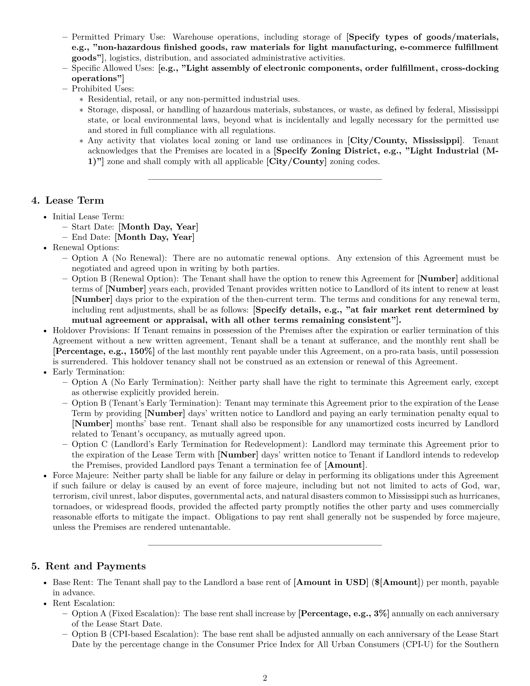 Preview page 2 of Pro Mississippi warehouse lease agreement template