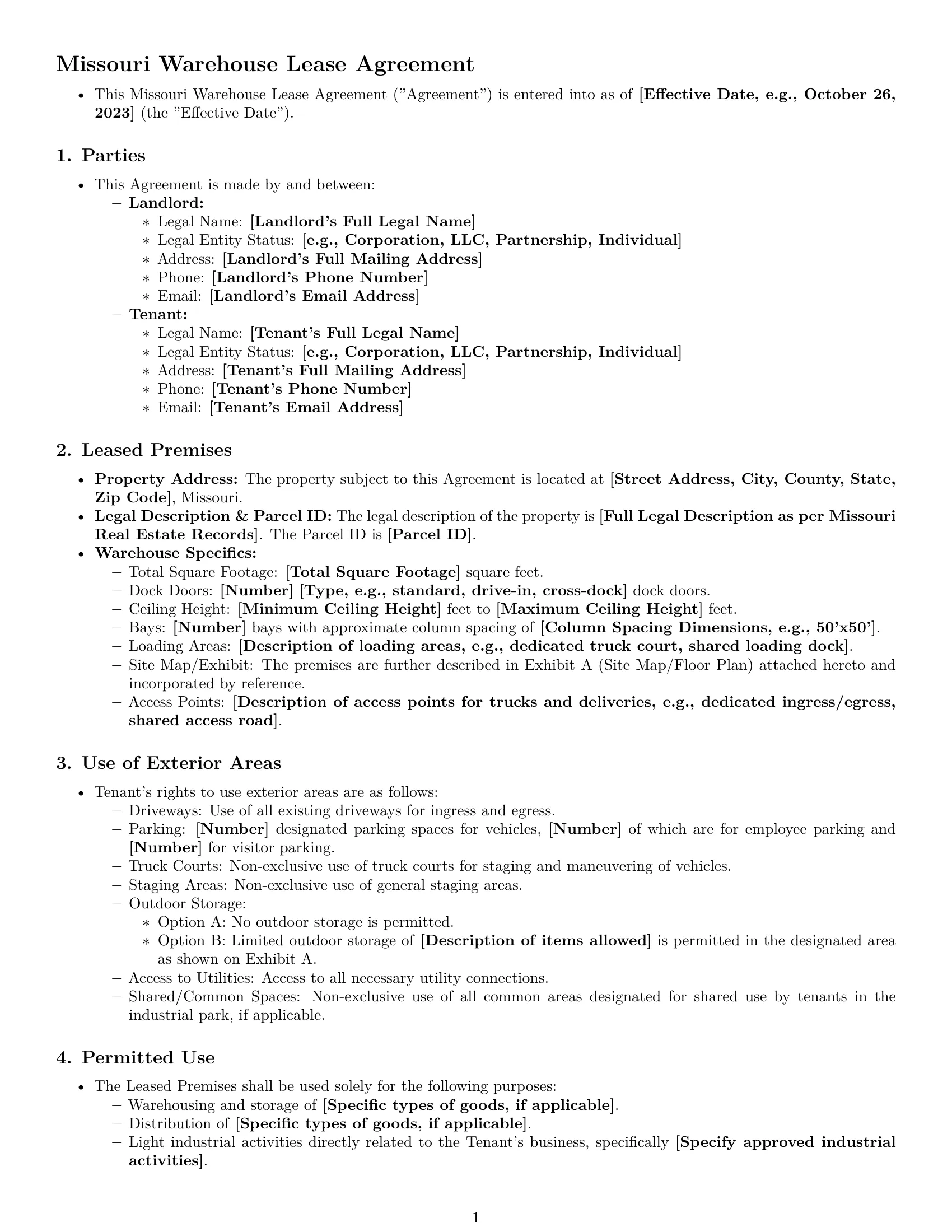 Preview page 1 of Pro Missouri warehouse lease agreement template