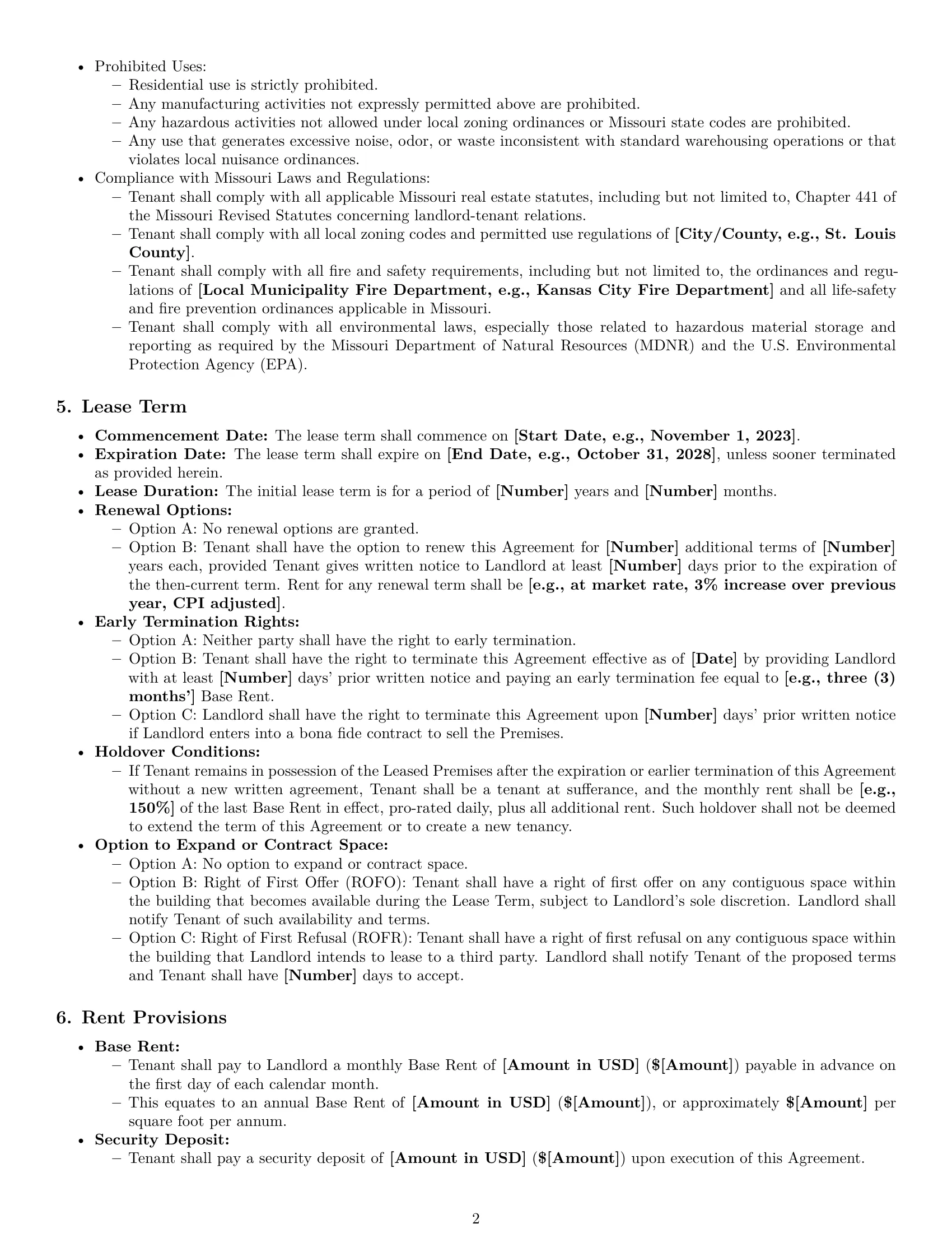 Preview page 2 of Pro Missouri warehouse lease agreement template