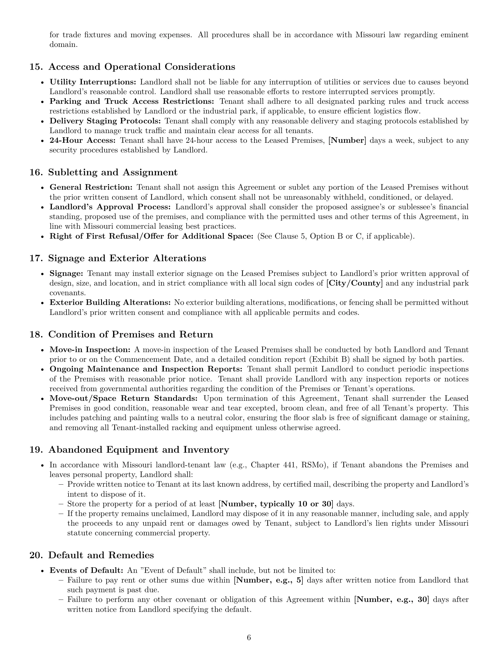 Preview page 6 of Pro Missouri warehouse lease agreement template