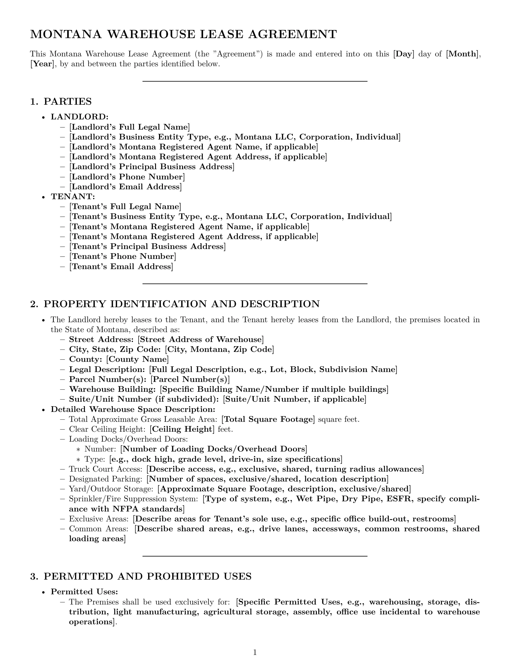Preview page 1 of Pro Montana warehouse lease agreement template