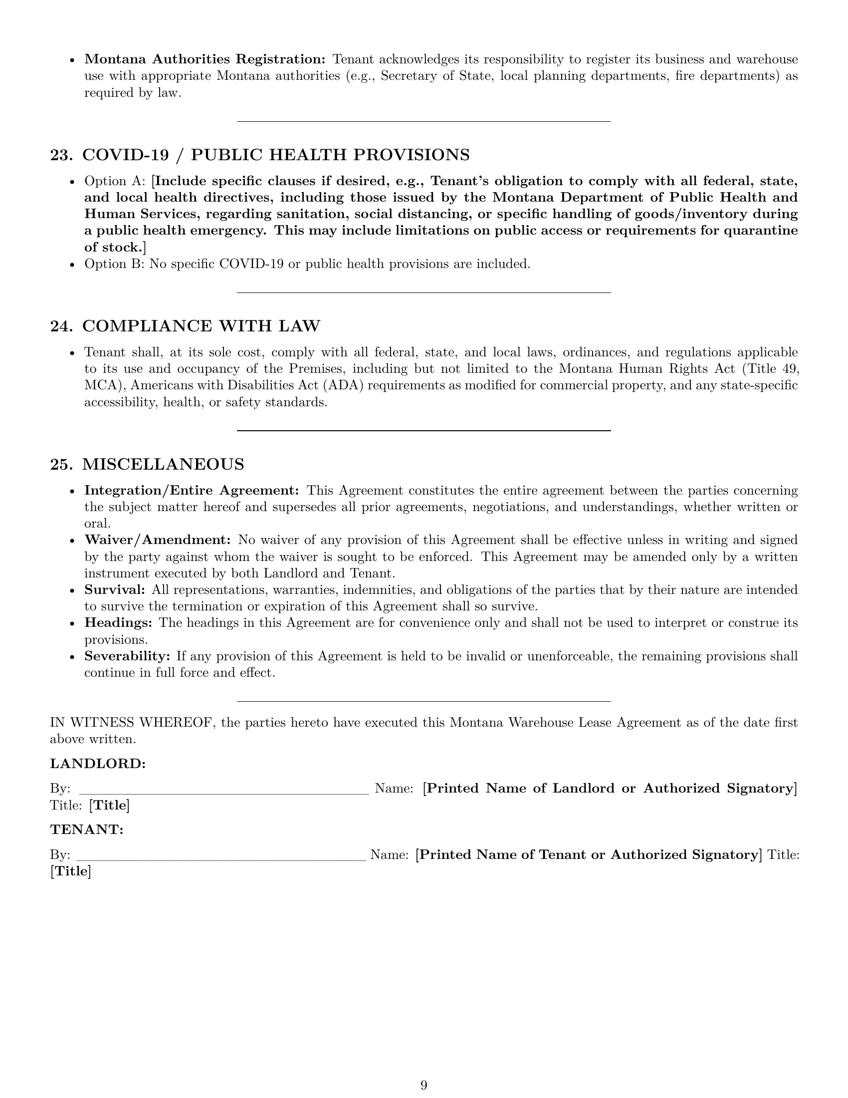 Preview page 9 of Pro Montana warehouse lease agreement template