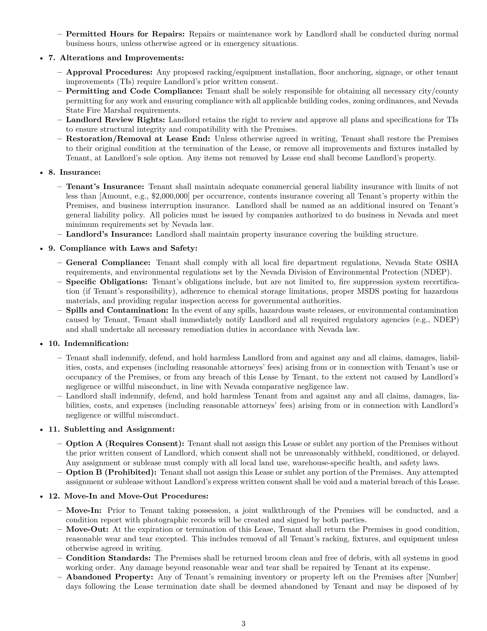 Preview page 3 of Pro Nevada warehouse lease agreement template