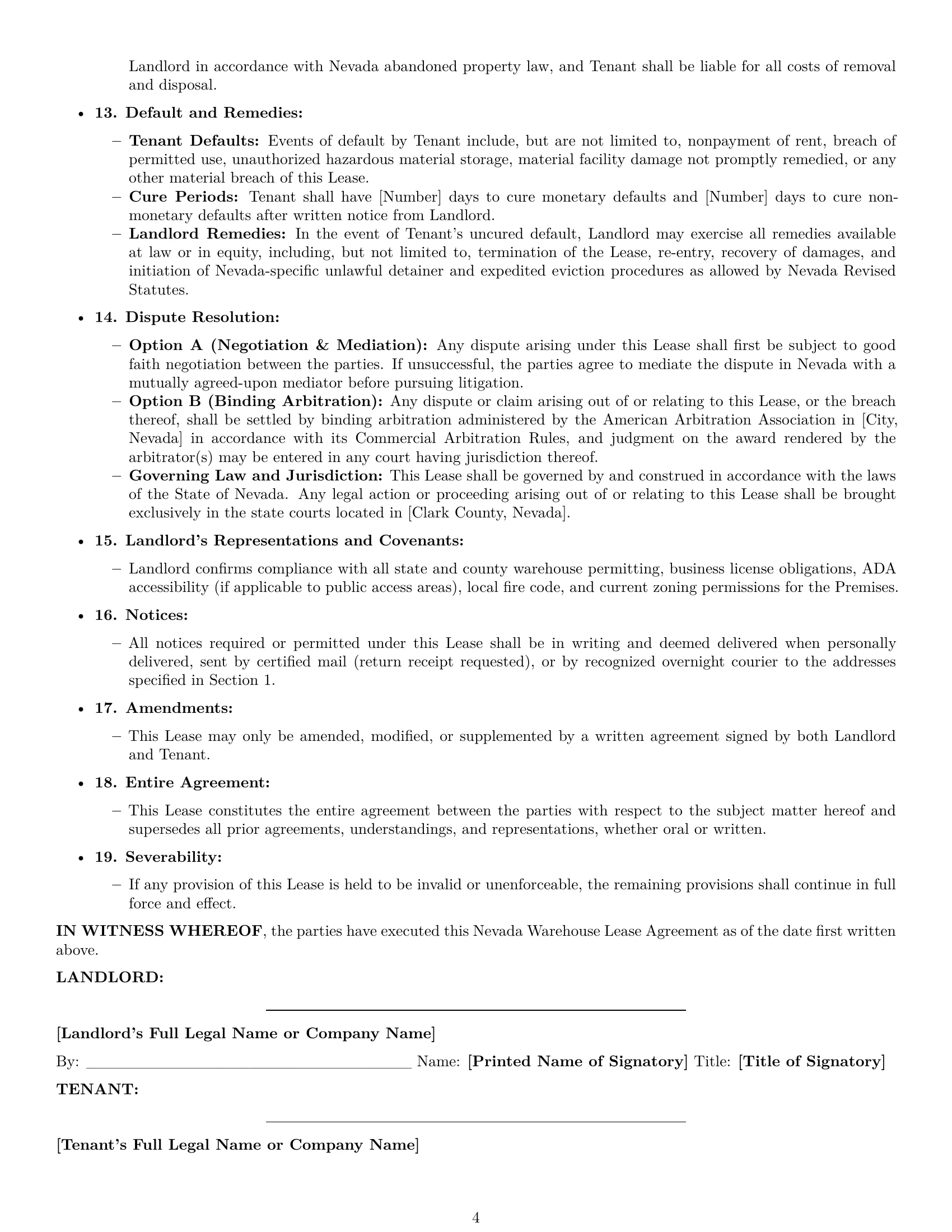 Preview page 4 of Pro Nevada warehouse lease agreement template