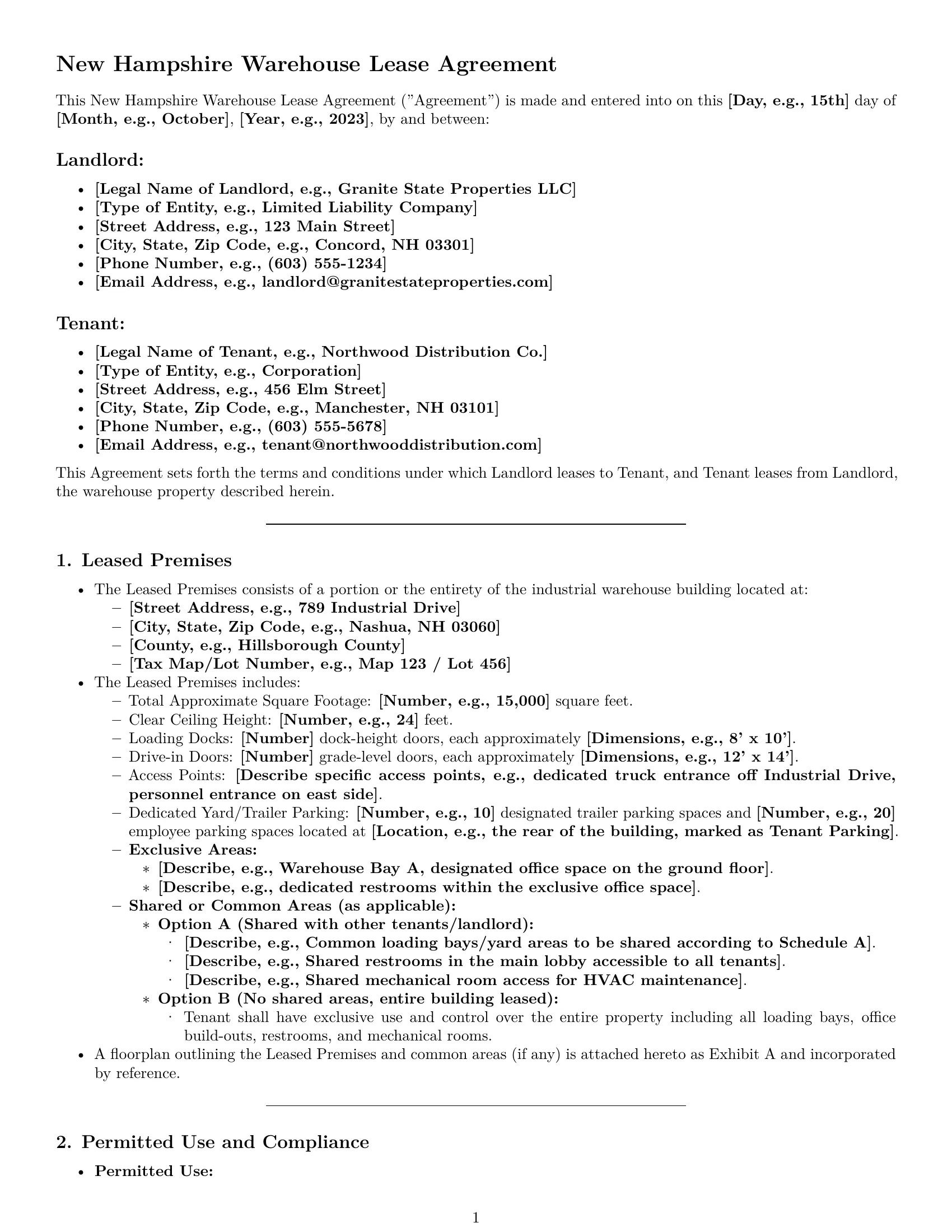 Preview page 1 of Pro New Hampshire warehouse lease agreement template