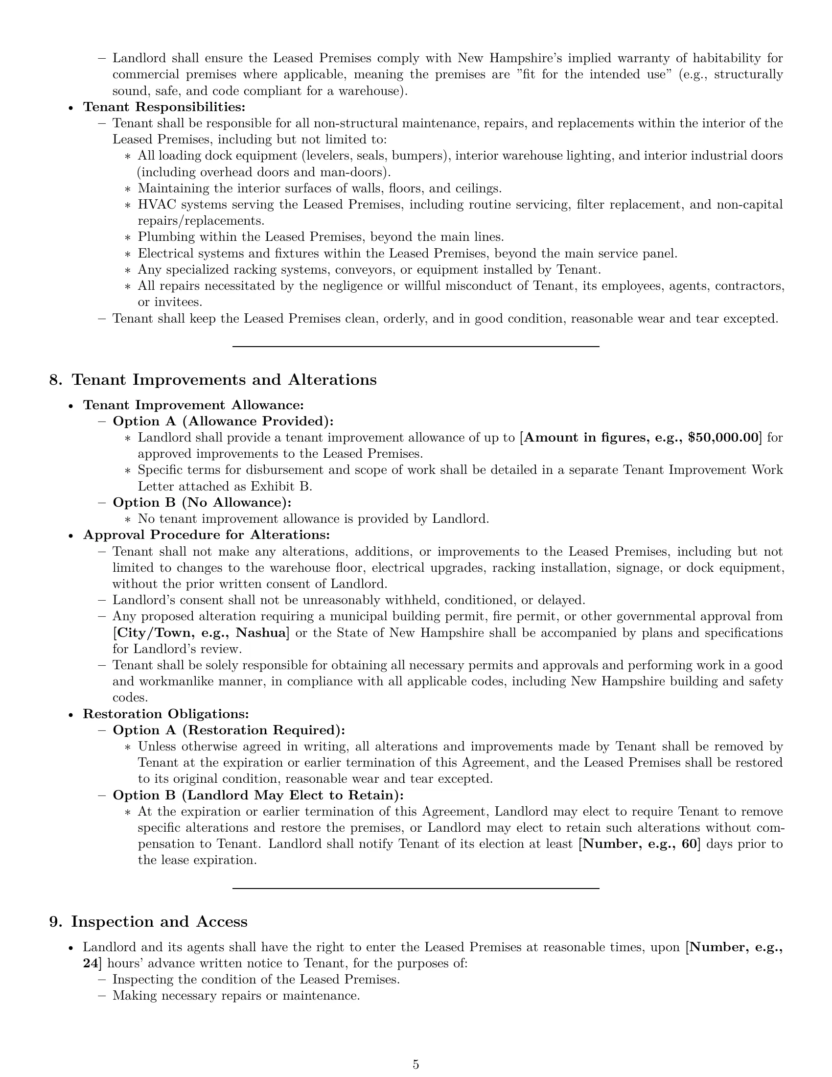 Preview page 5 of Pro New Hampshire warehouse lease agreement template