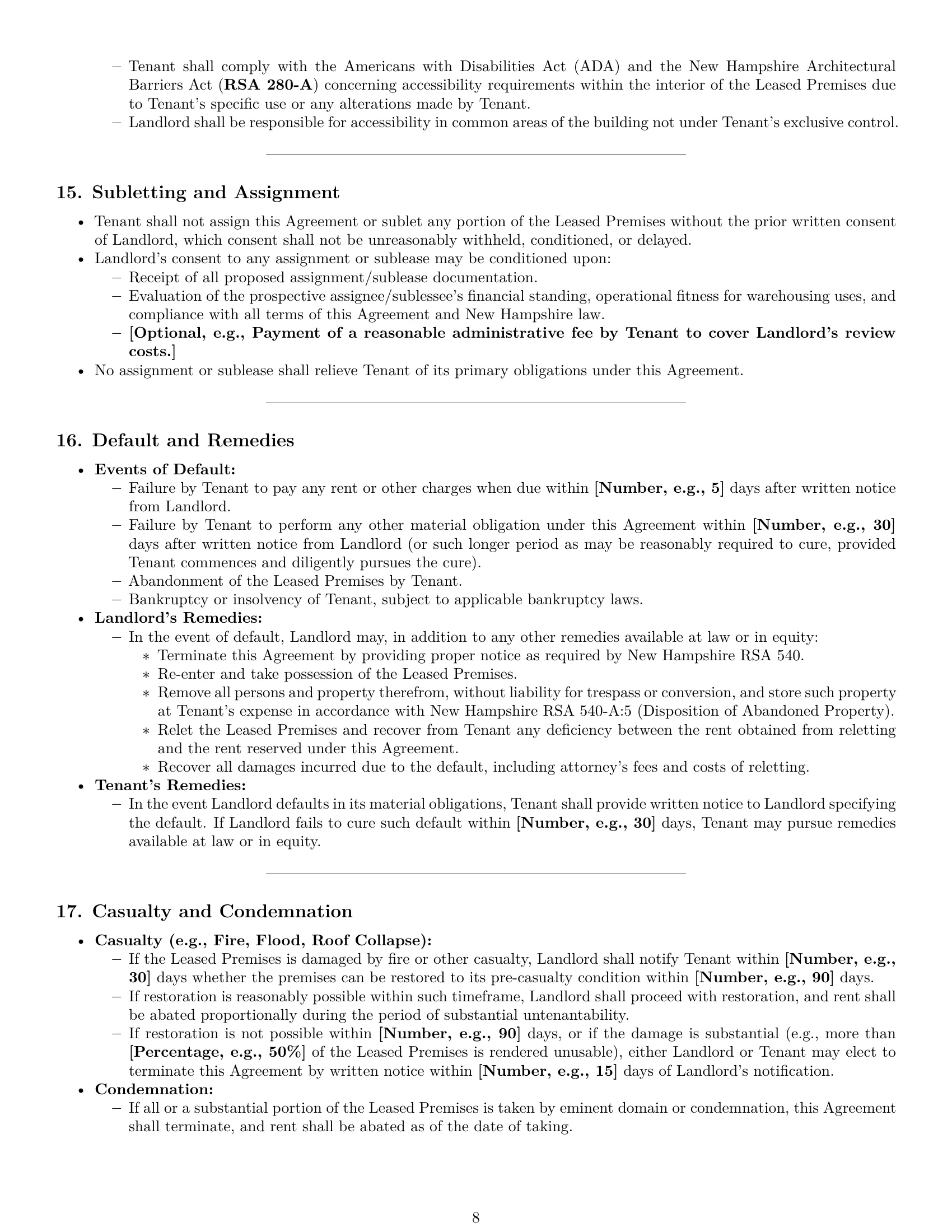 Preview page 8 of Pro New Hampshire warehouse lease agreement template