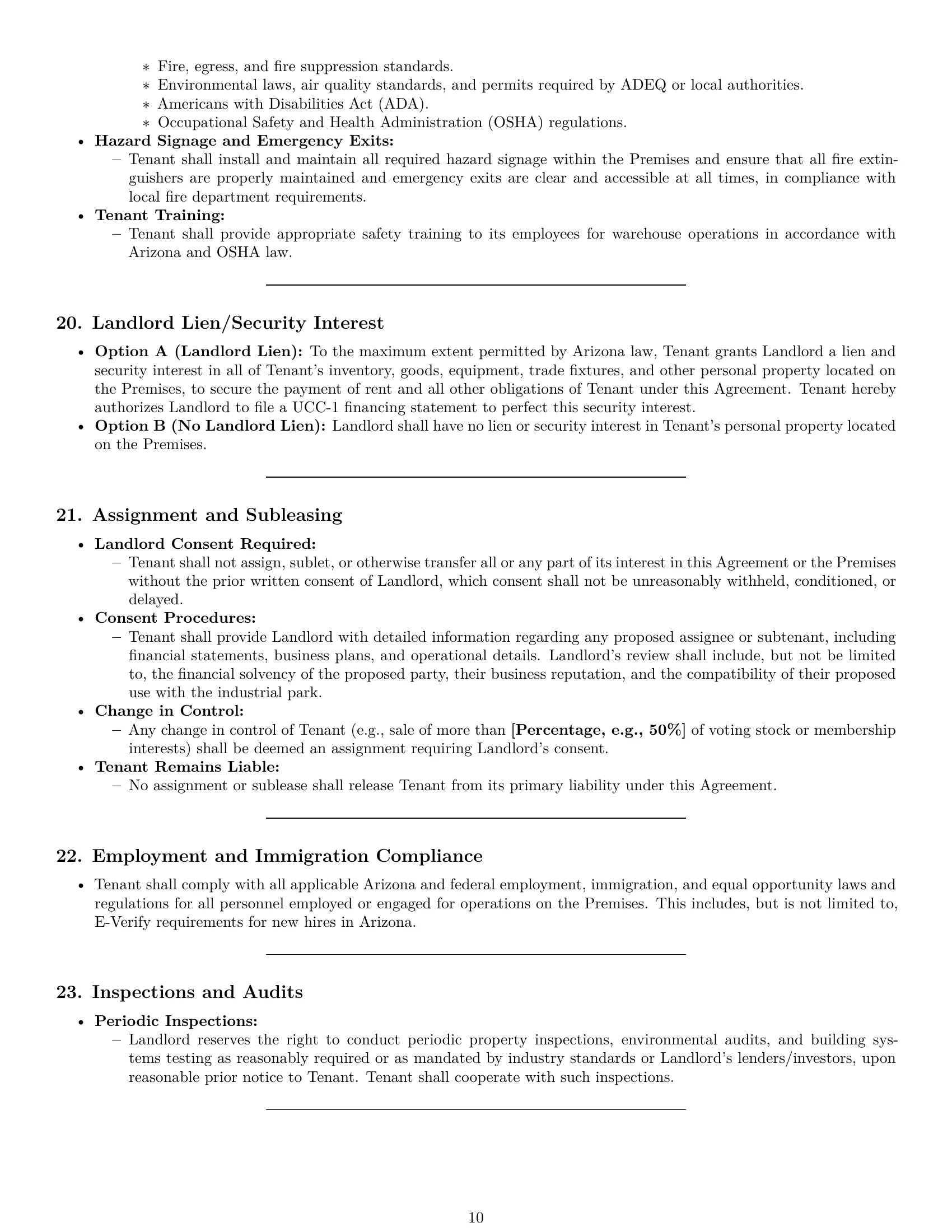 Preview page 10 of Pro Arizona warehouse lease agreement template