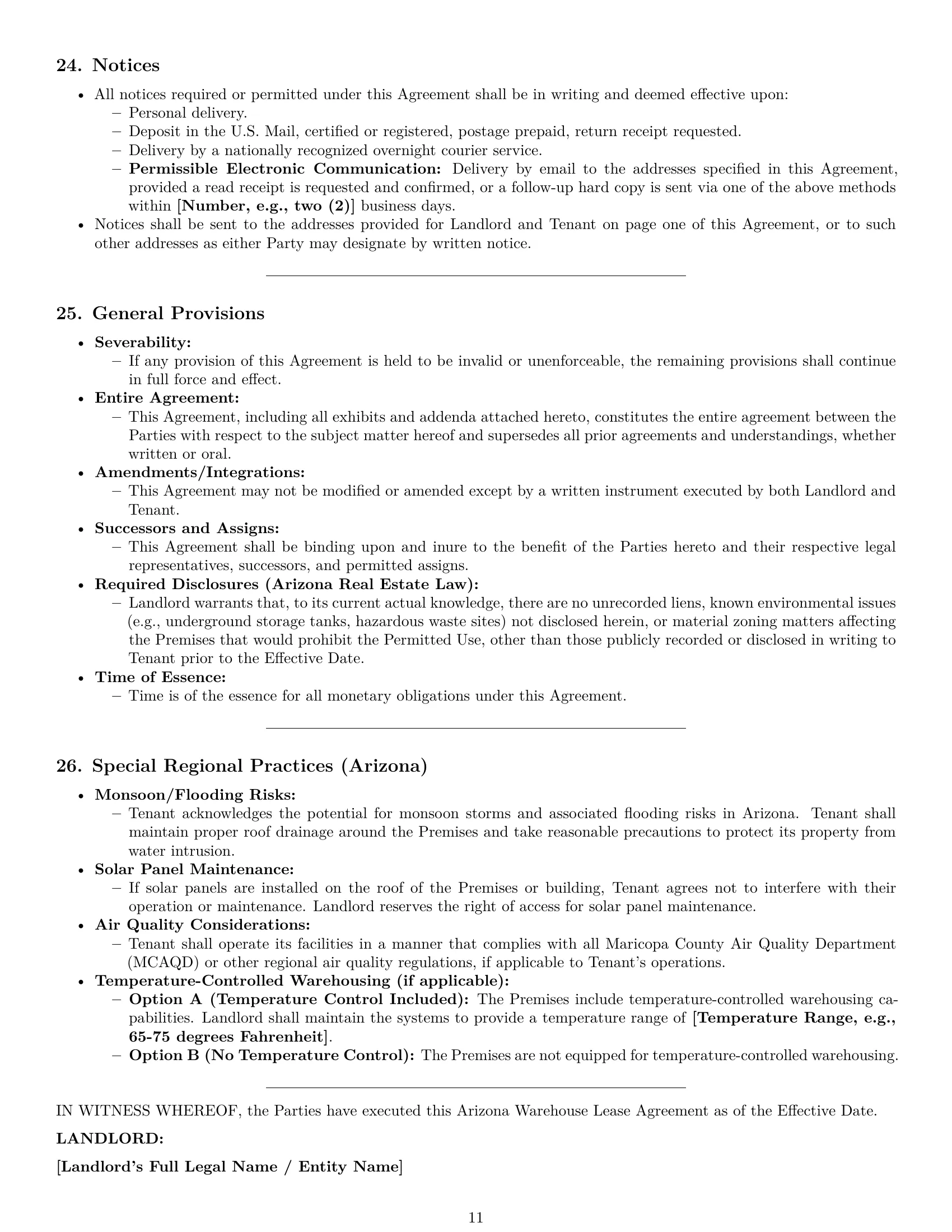 Preview page 11 of Pro Arizona warehouse lease agreement template