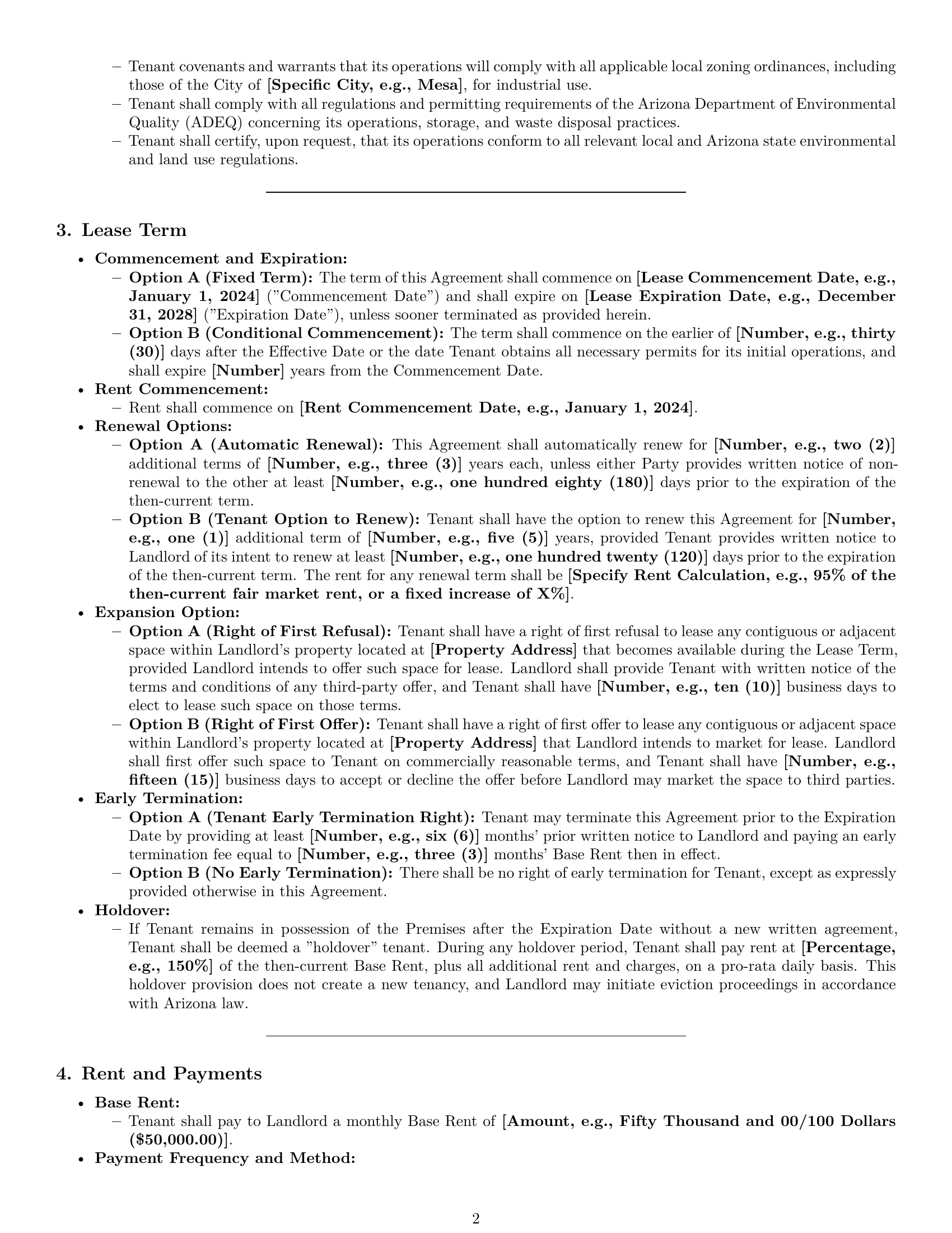 Preview page 2 of Pro Arizona warehouse lease agreement template