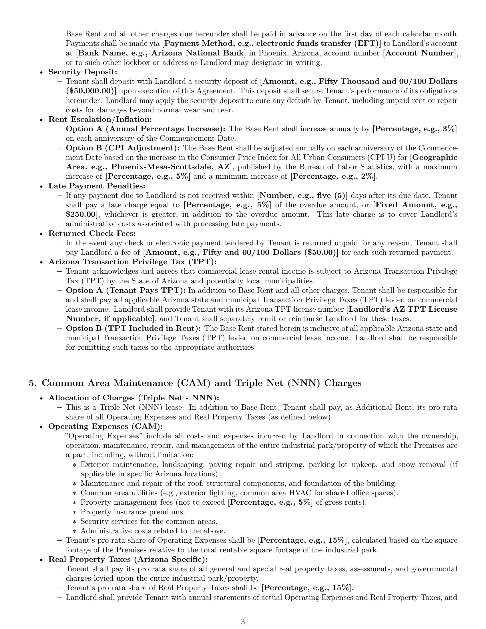 Preview page 3 of Pro Arizona warehouse lease agreement template