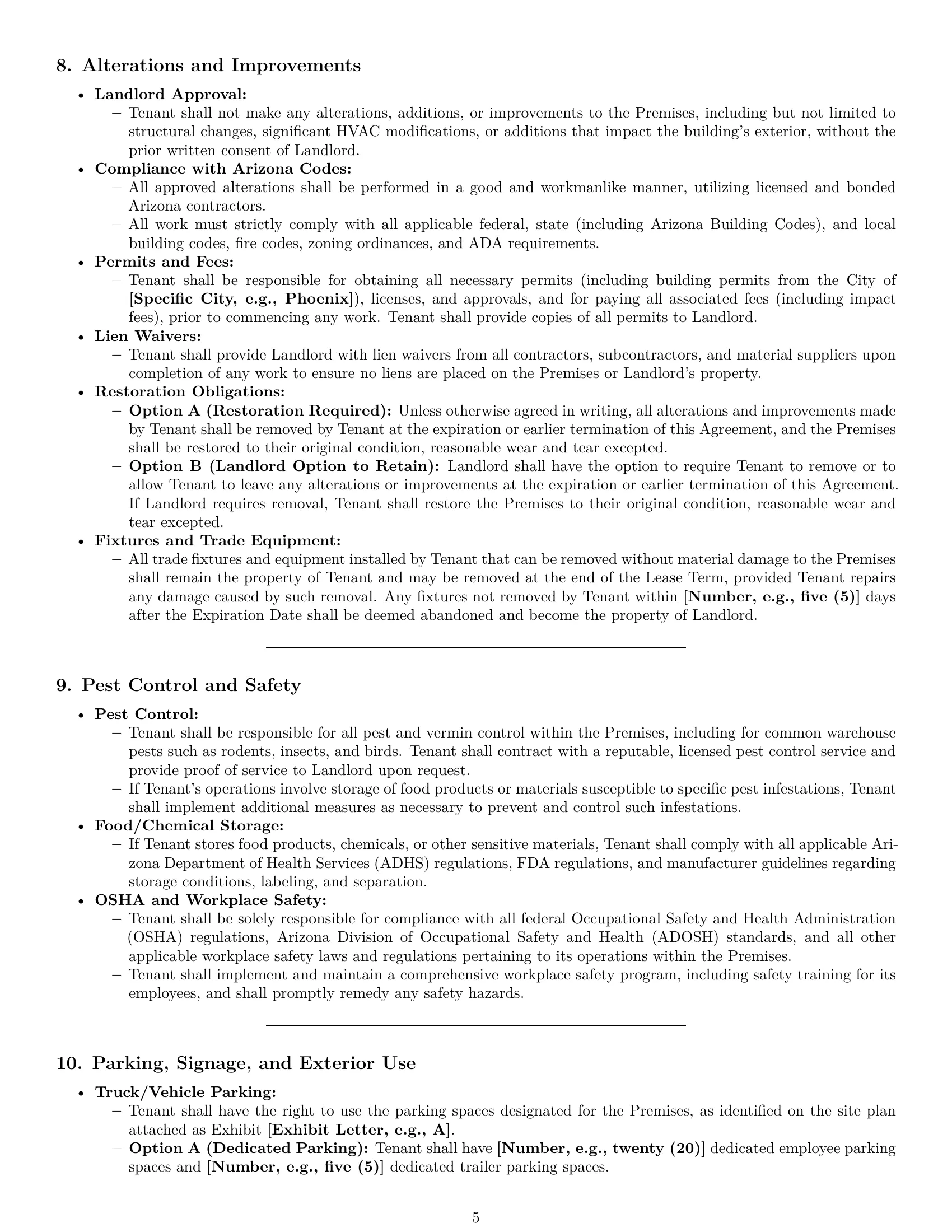 Preview page 5 of Pro Arizona warehouse lease agreement template