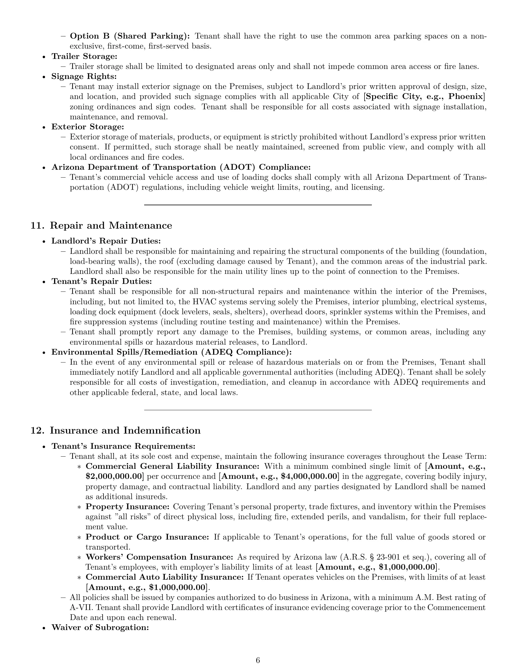 Preview page 6 of Pro Arizona warehouse lease agreement template