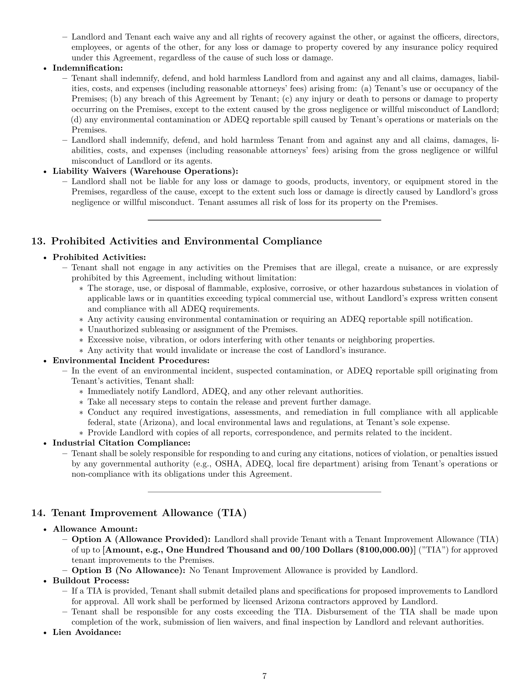 Preview page 7 of Pro Arizona warehouse lease agreement template