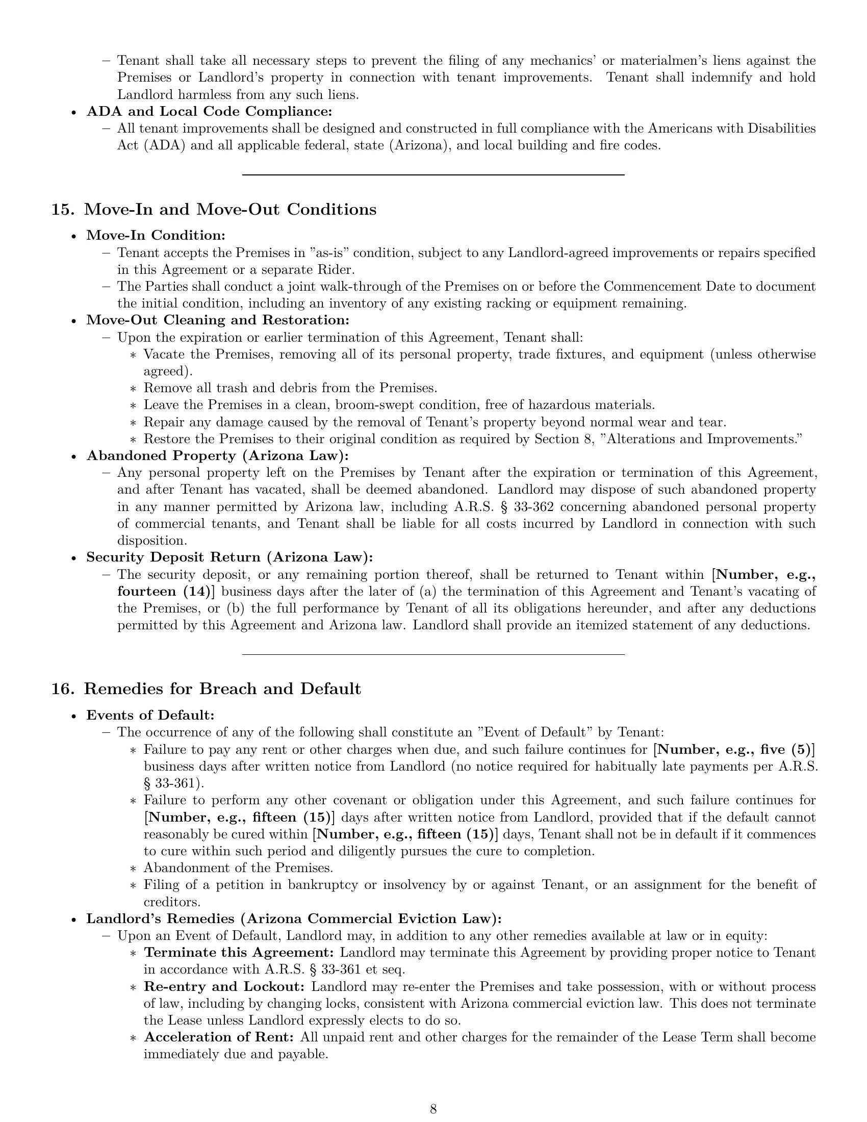 Preview page 8 of Pro Arizona warehouse lease agreement template