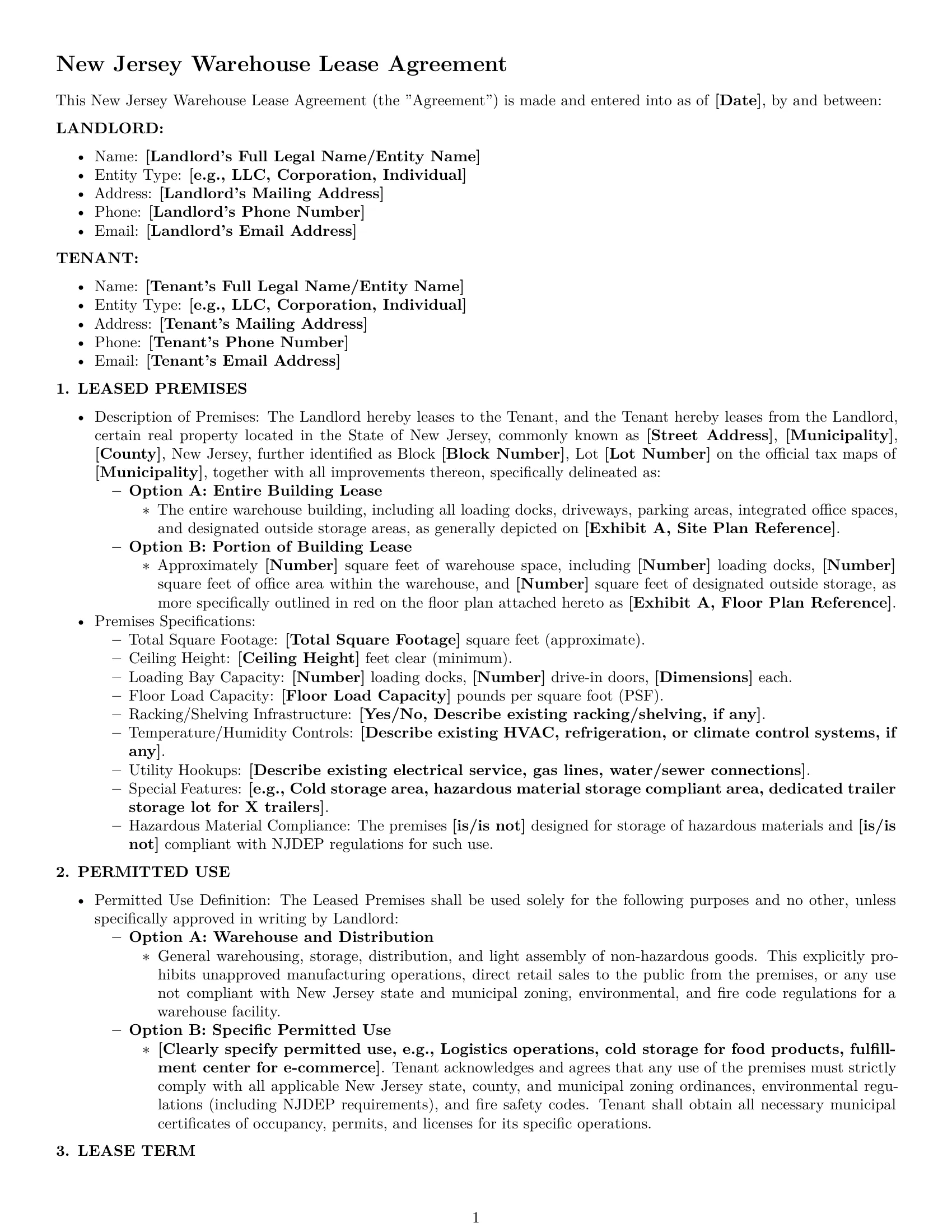 Preview page 1 of Pro New Jersey warehouse lease agreement template
