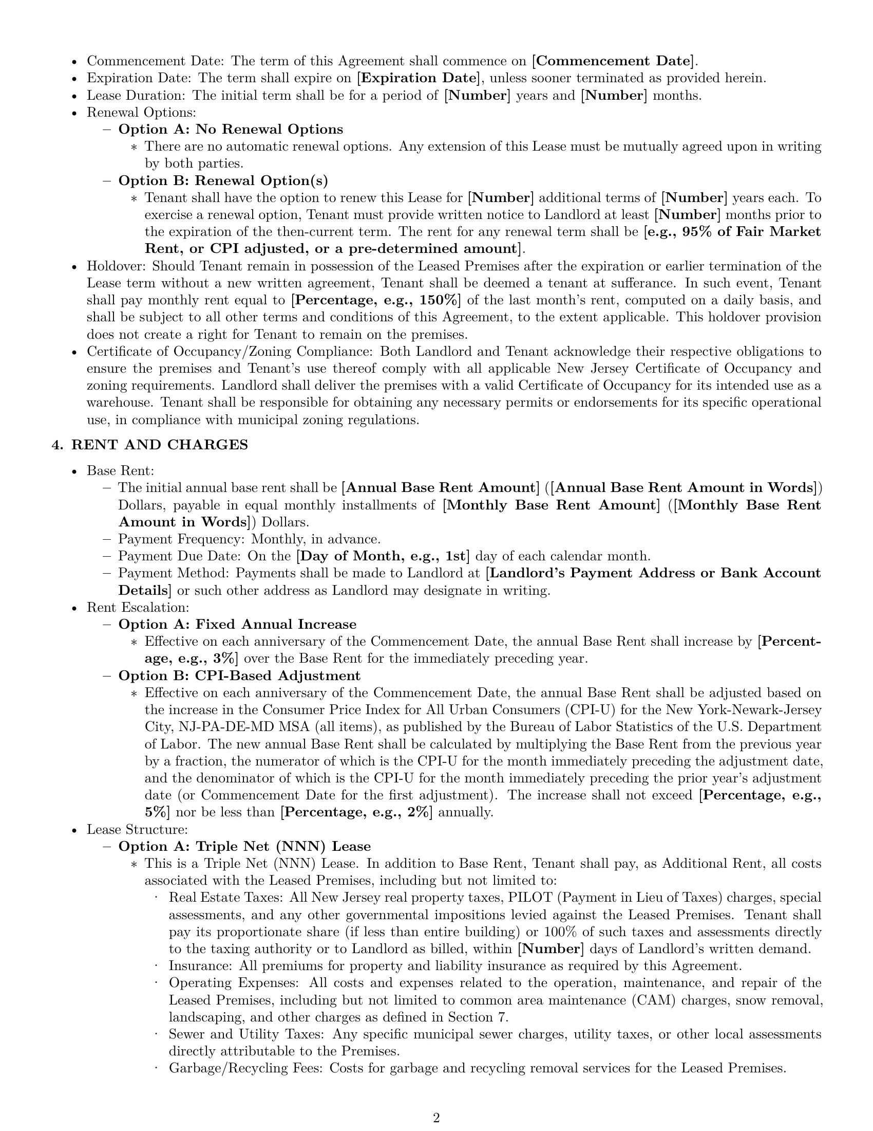 Preview page 2 of Pro New Jersey warehouse lease agreement template