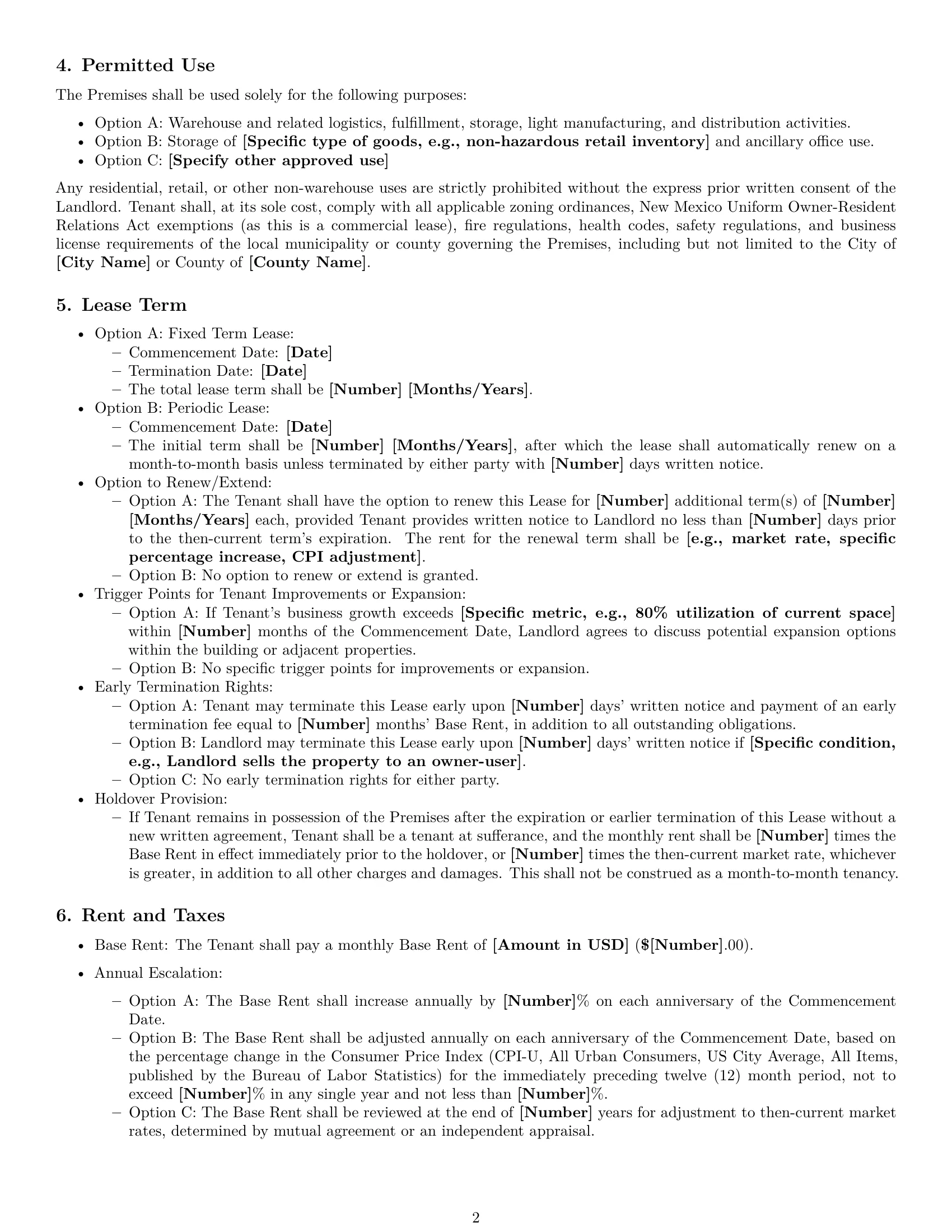 Preview page 2 of Pro New Mexico warehouse lease agreement template