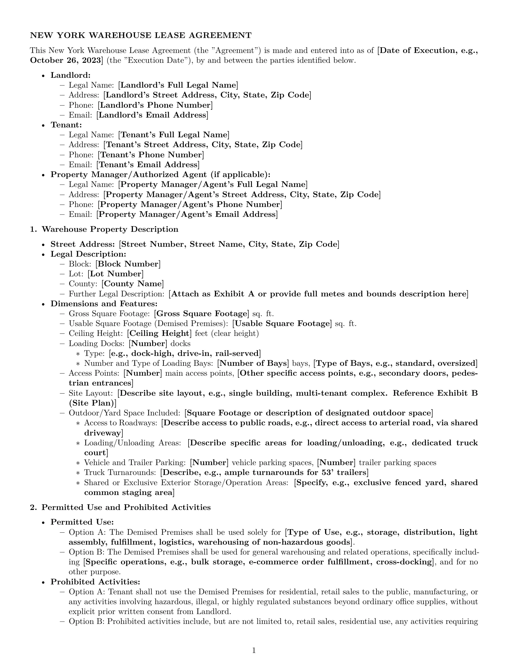 Preview page 1 of Pro New York warehouse lease agreement template