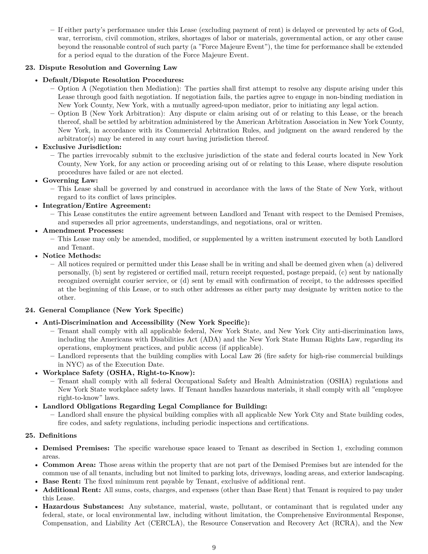 Preview page 9 of Pro New York warehouse lease agreement template