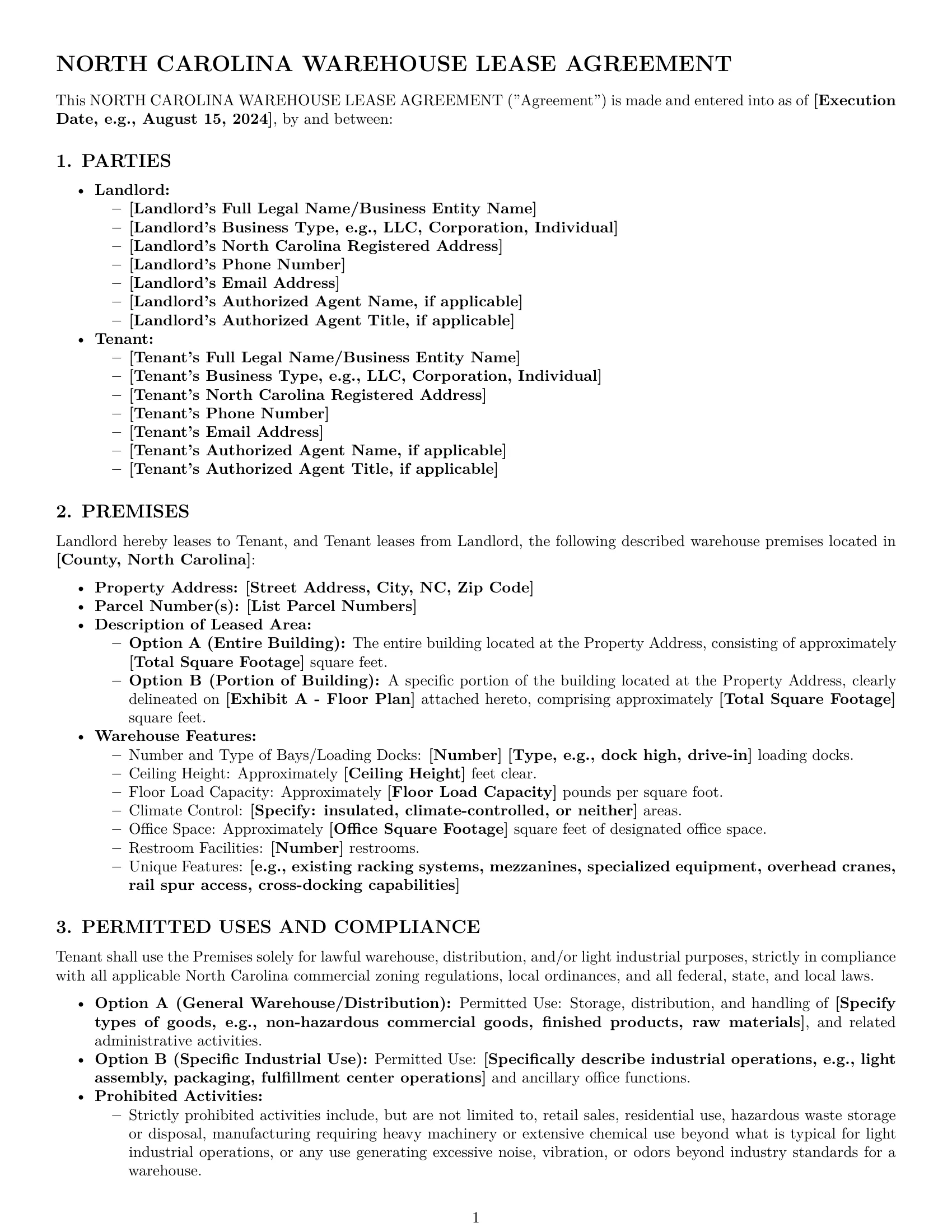 Preview page 1 of Pro North Carolina warehouse lease agreement template