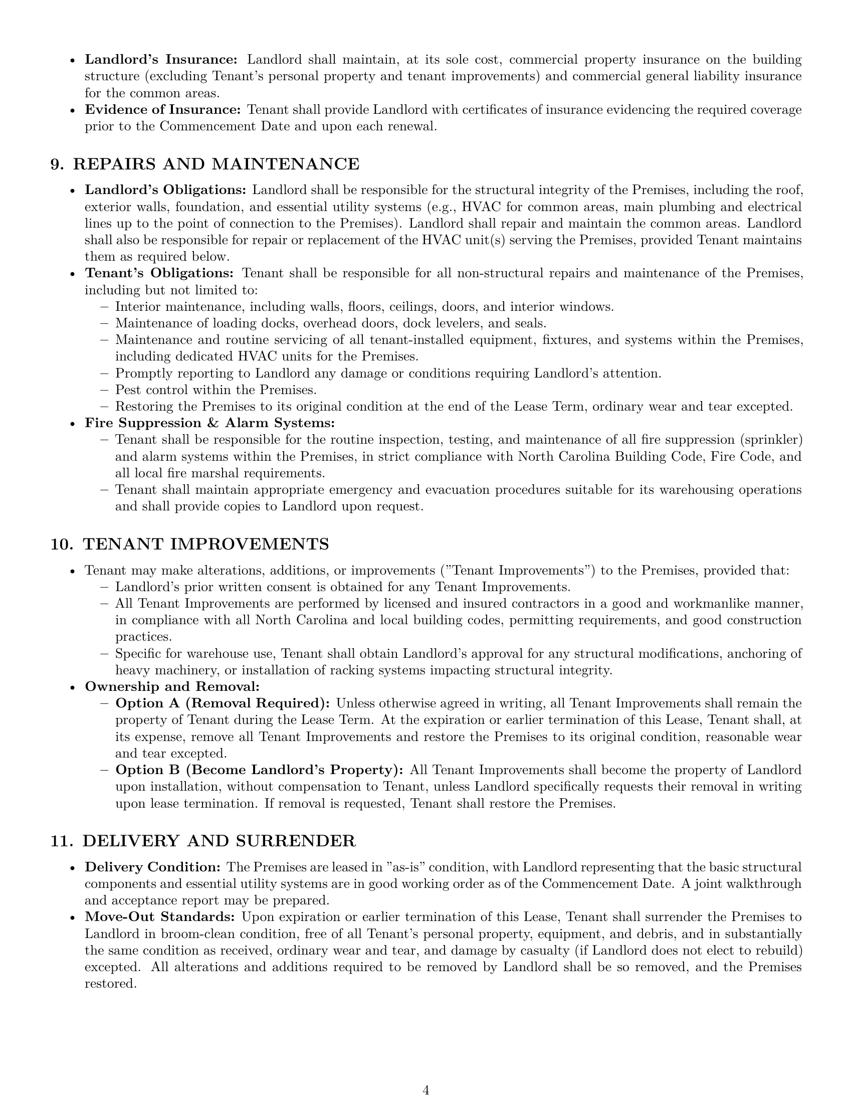 Preview page 4 of Pro North Carolina warehouse lease agreement template