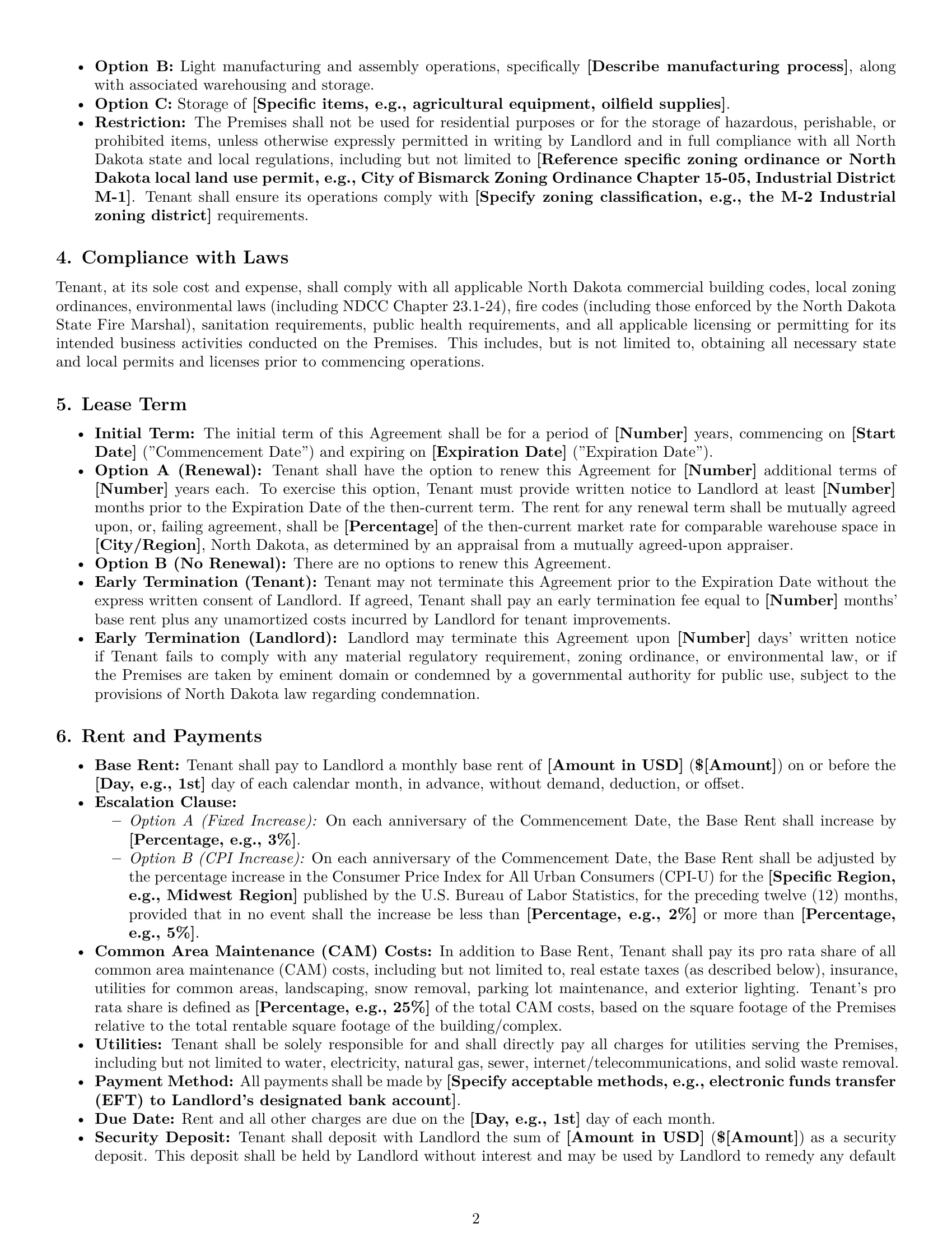 Preview page 2 of Pro North Dakota warehouse lease agreement template