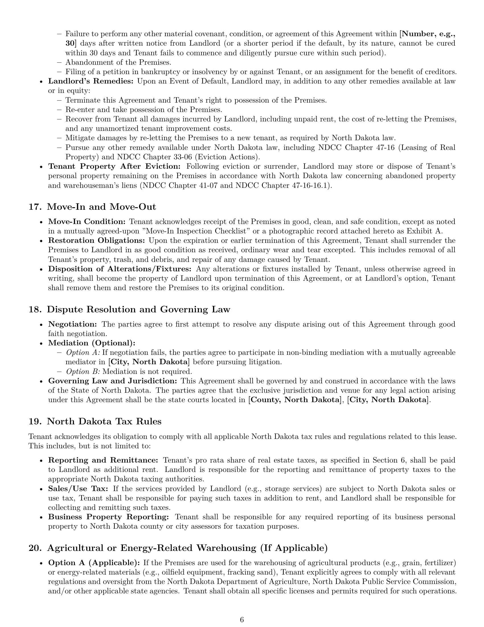 Preview page 6 of Pro North Dakota warehouse lease agreement template