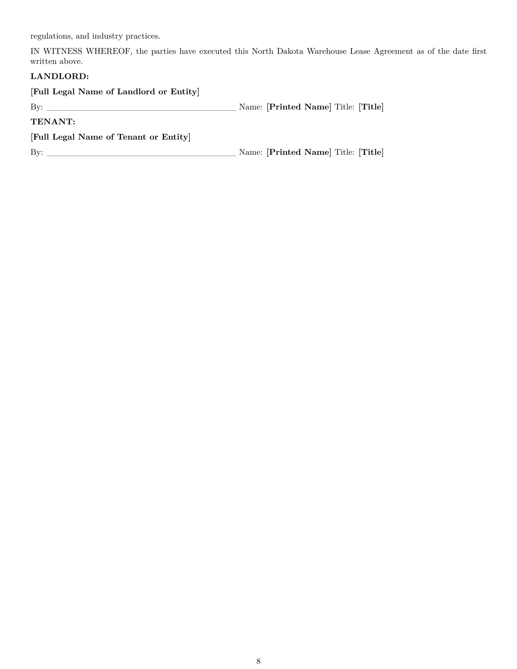 Preview page 8 of Pro North Dakota warehouse lease agreement template