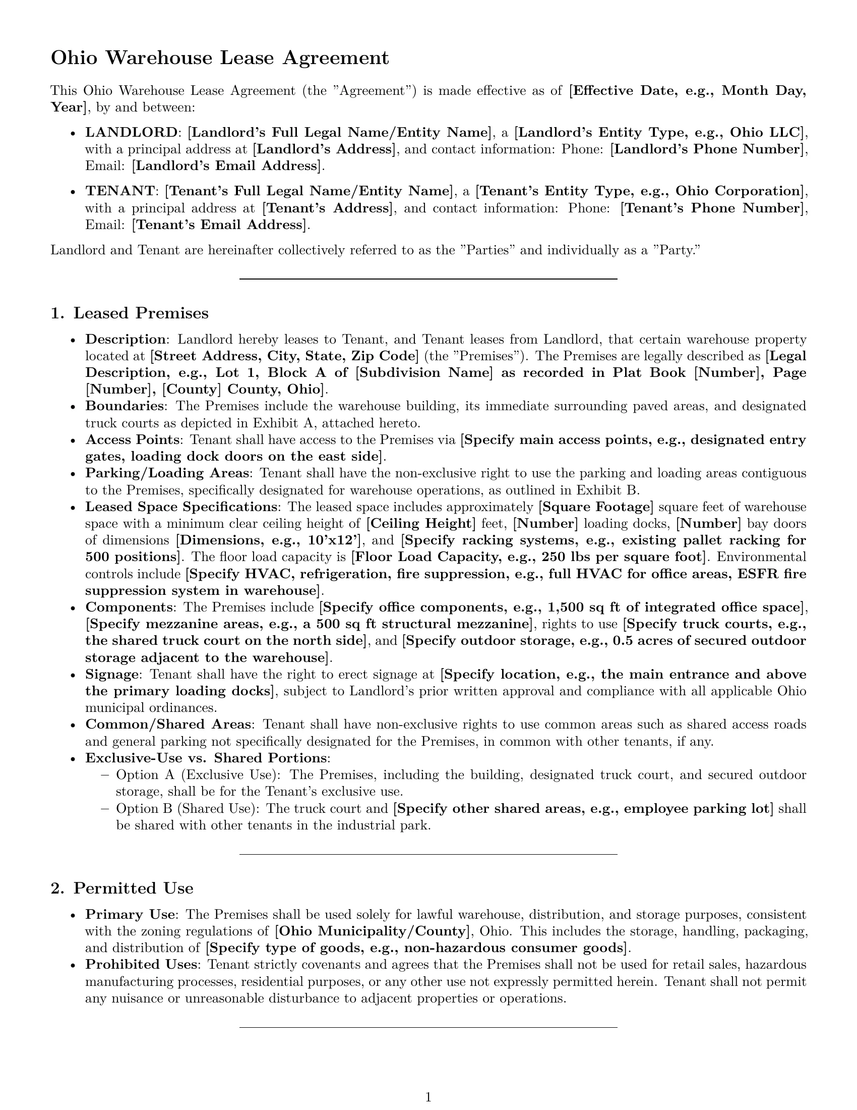 Preview page 1 of Pro Ohio warehouse lease agreement template