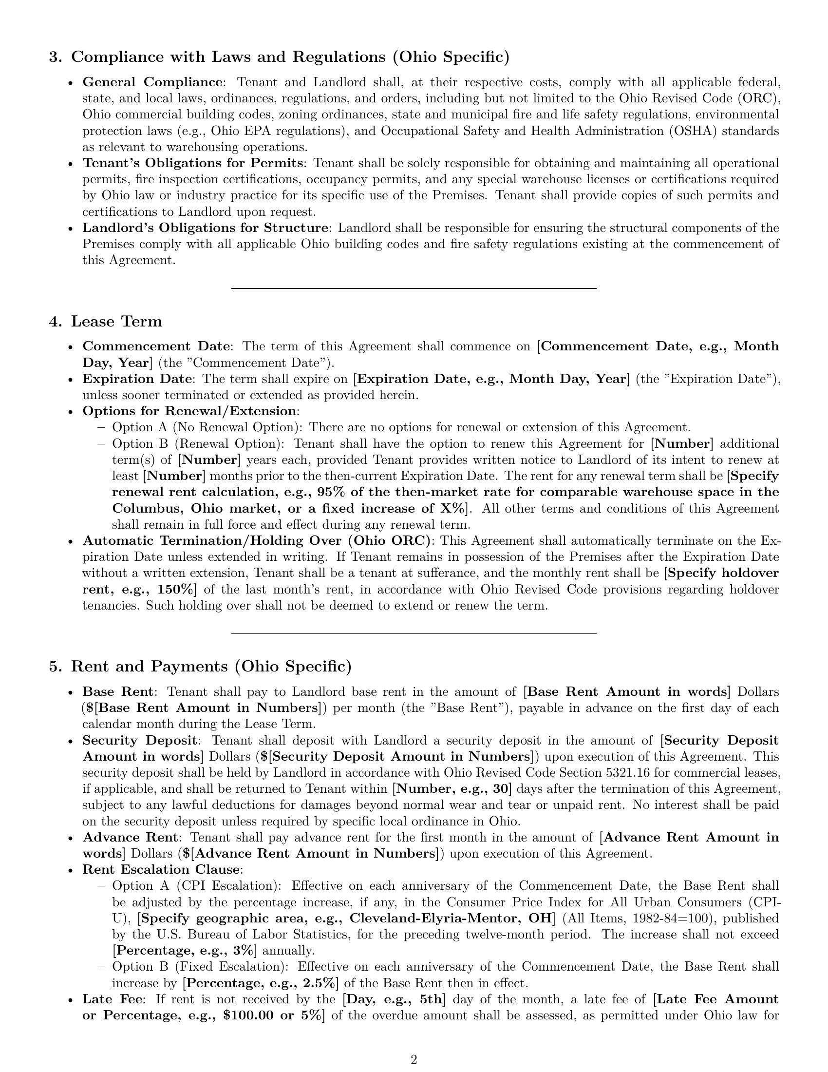 Preview page 2 of Pro Ohio warehouse lease agreement template