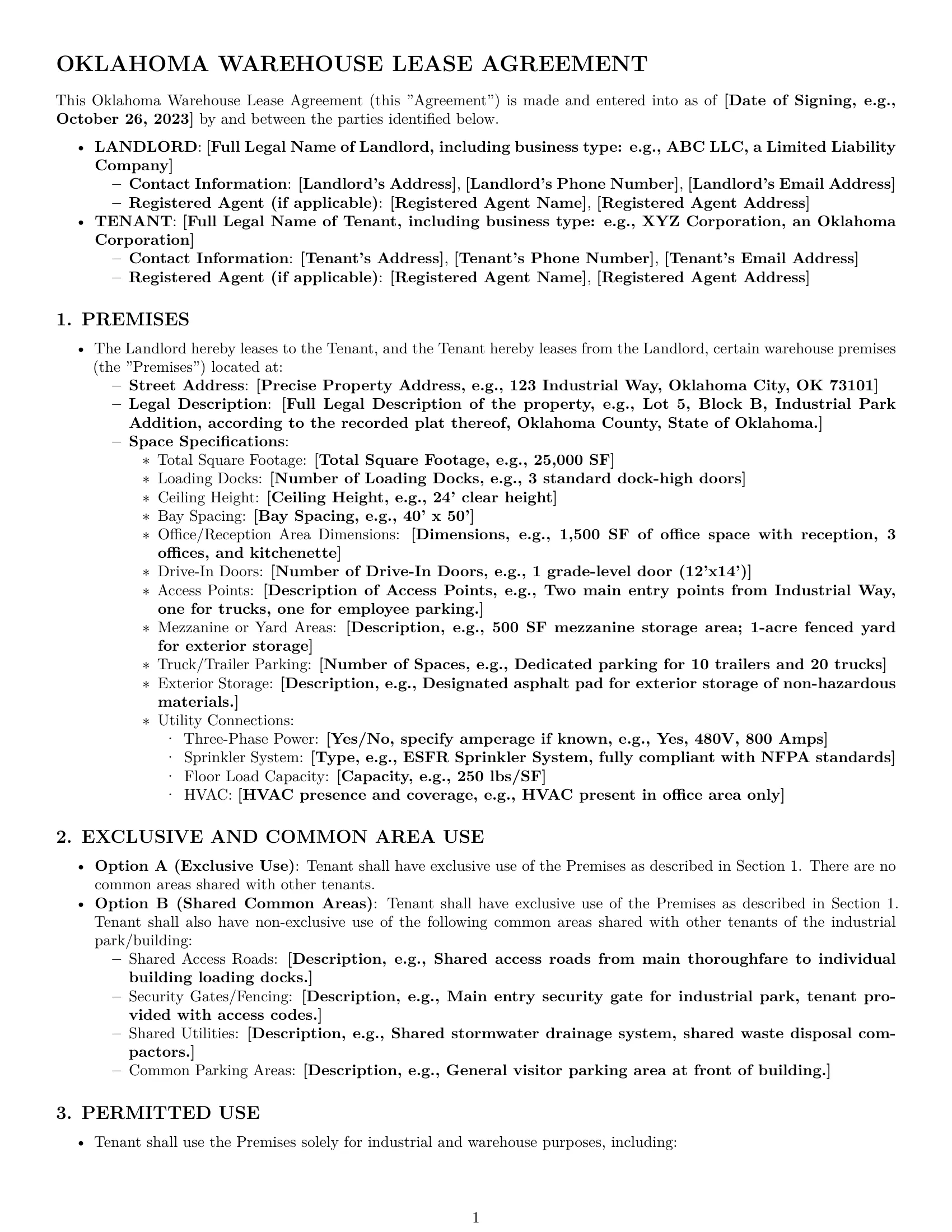 Preview page 1 of Pro Oklahoma warehouse lease agreement template