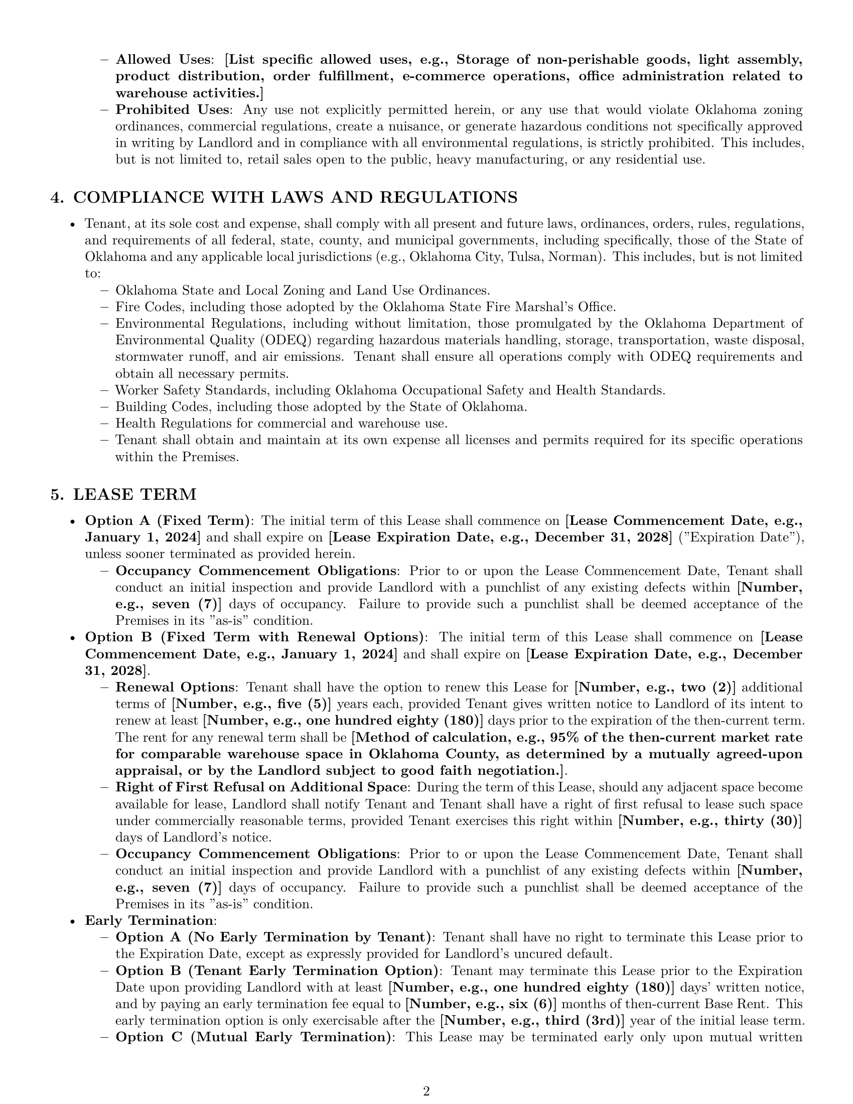 Preview page 2 of Pro Oklahoma warehouse lease agreement template