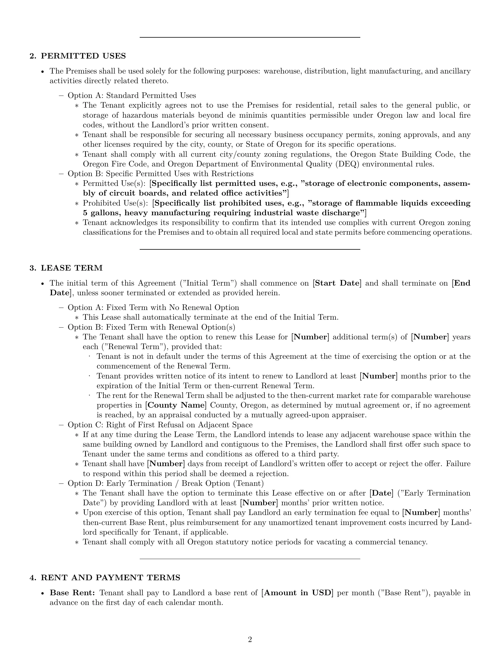 Preview page 2 of Pro Oregon warehouse lease agreement template
