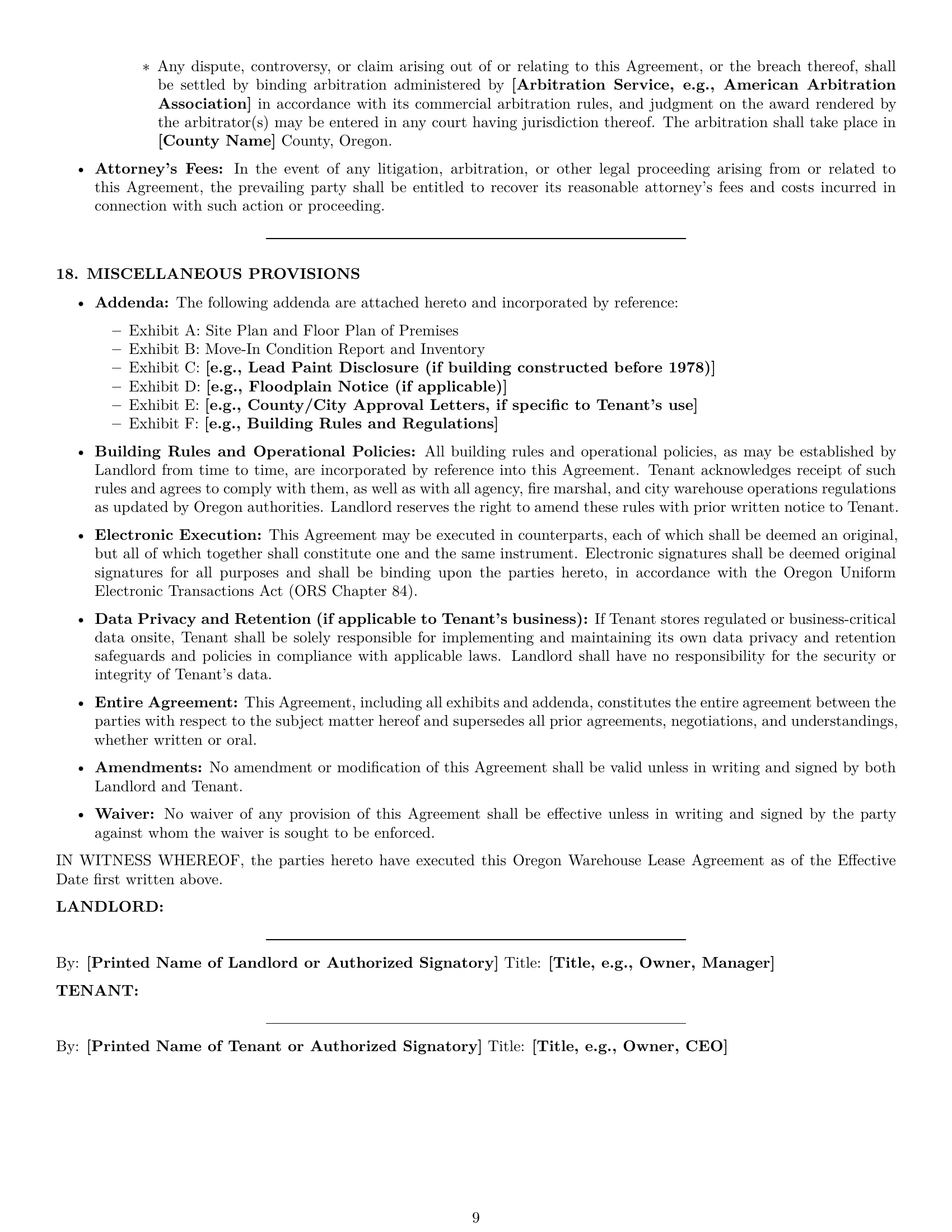 Preview page 9 of Pro Oregon warehouse lease agreement template