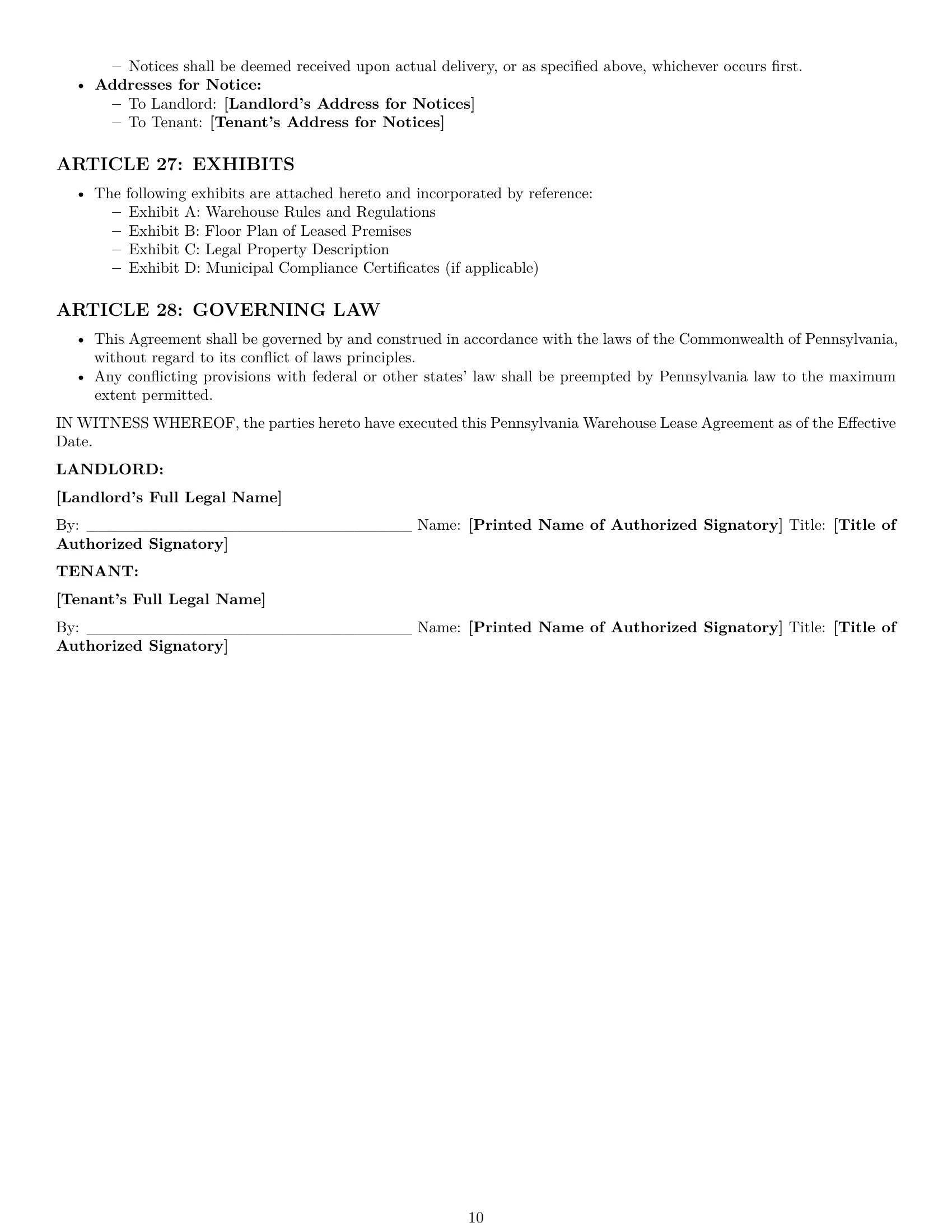 Preview page 10 of Pro Pennsylvania warehouse lease agreement template