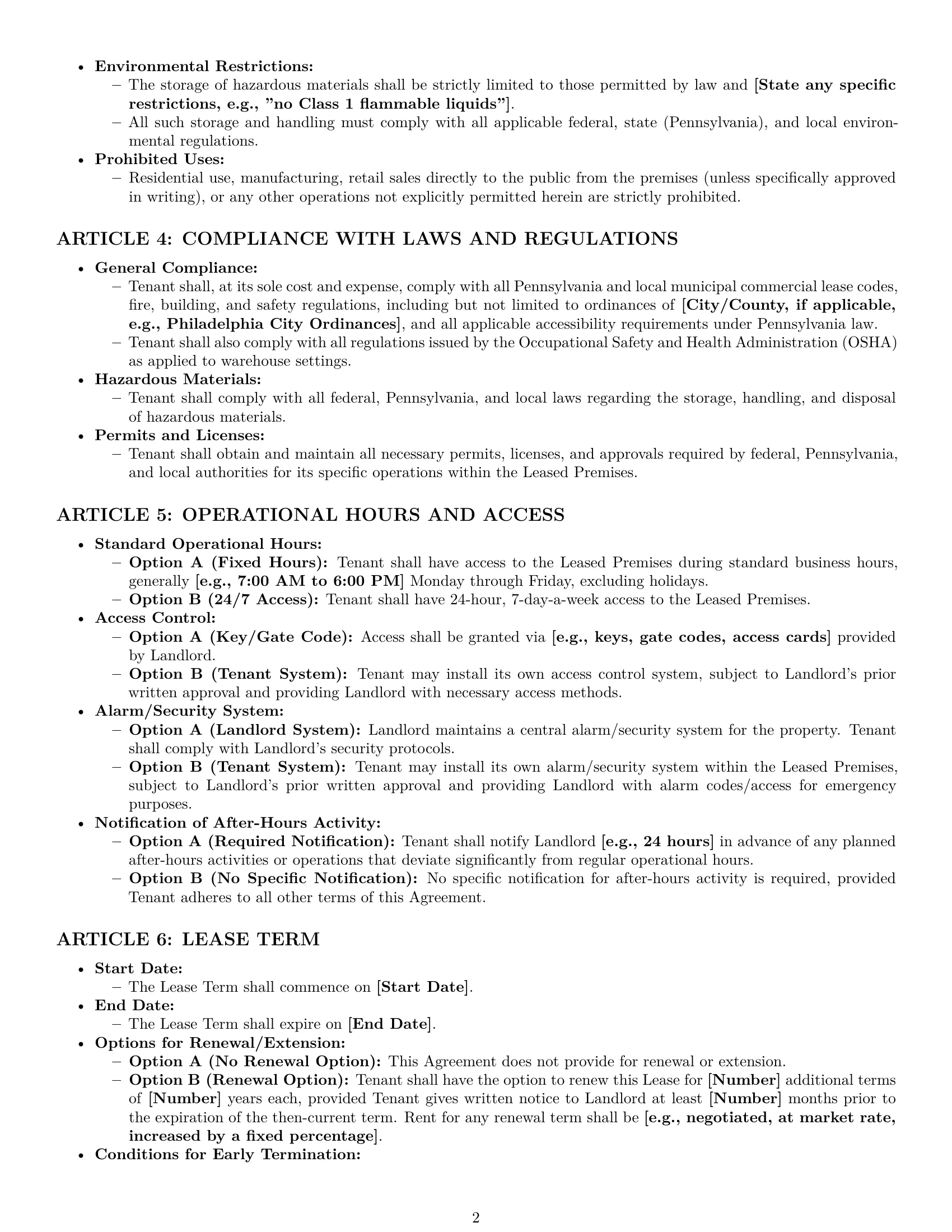 Preview page 2 of Pro Pennsylvania warehouse lease agreement template