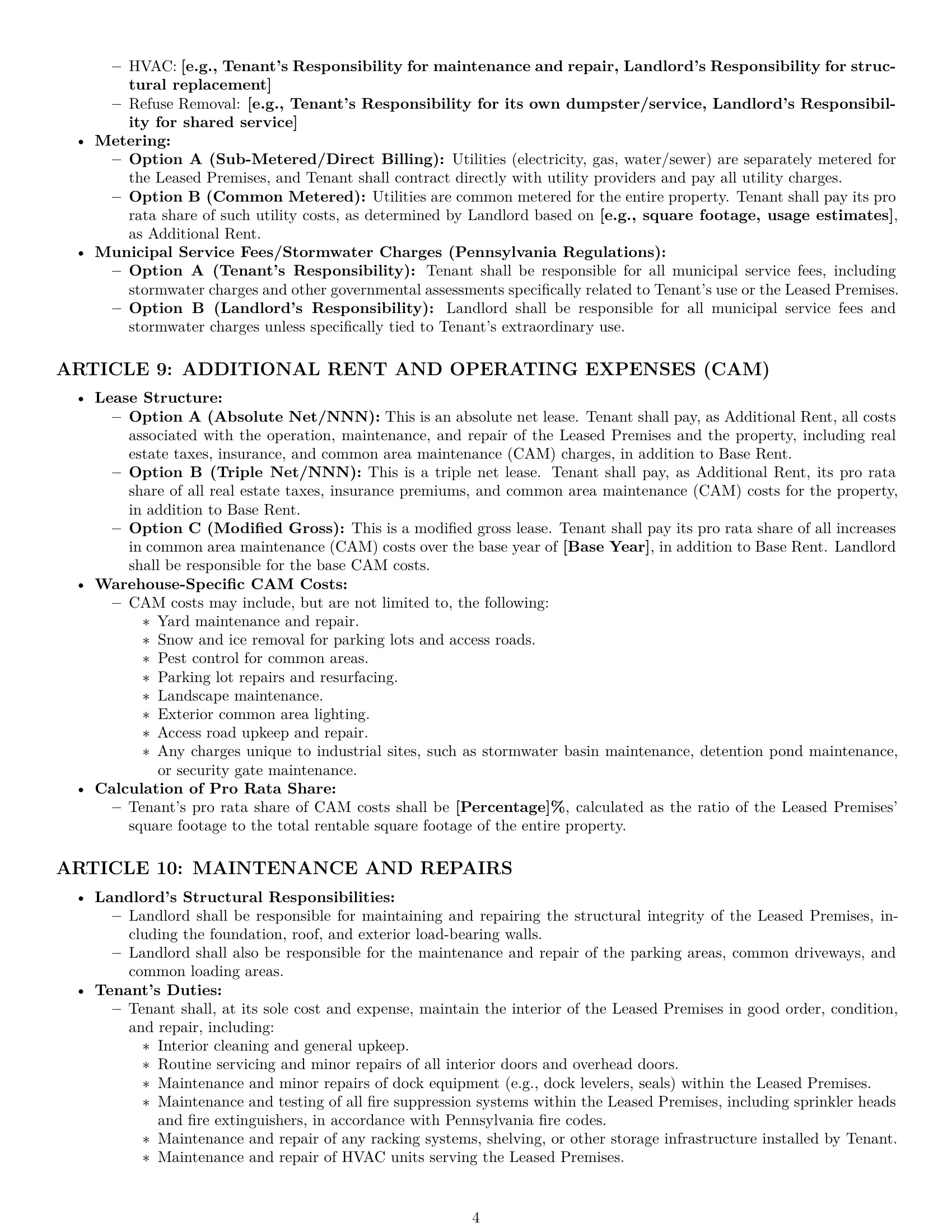Preview page 4 of Pro Pennsylvania warehouse lease agreement template